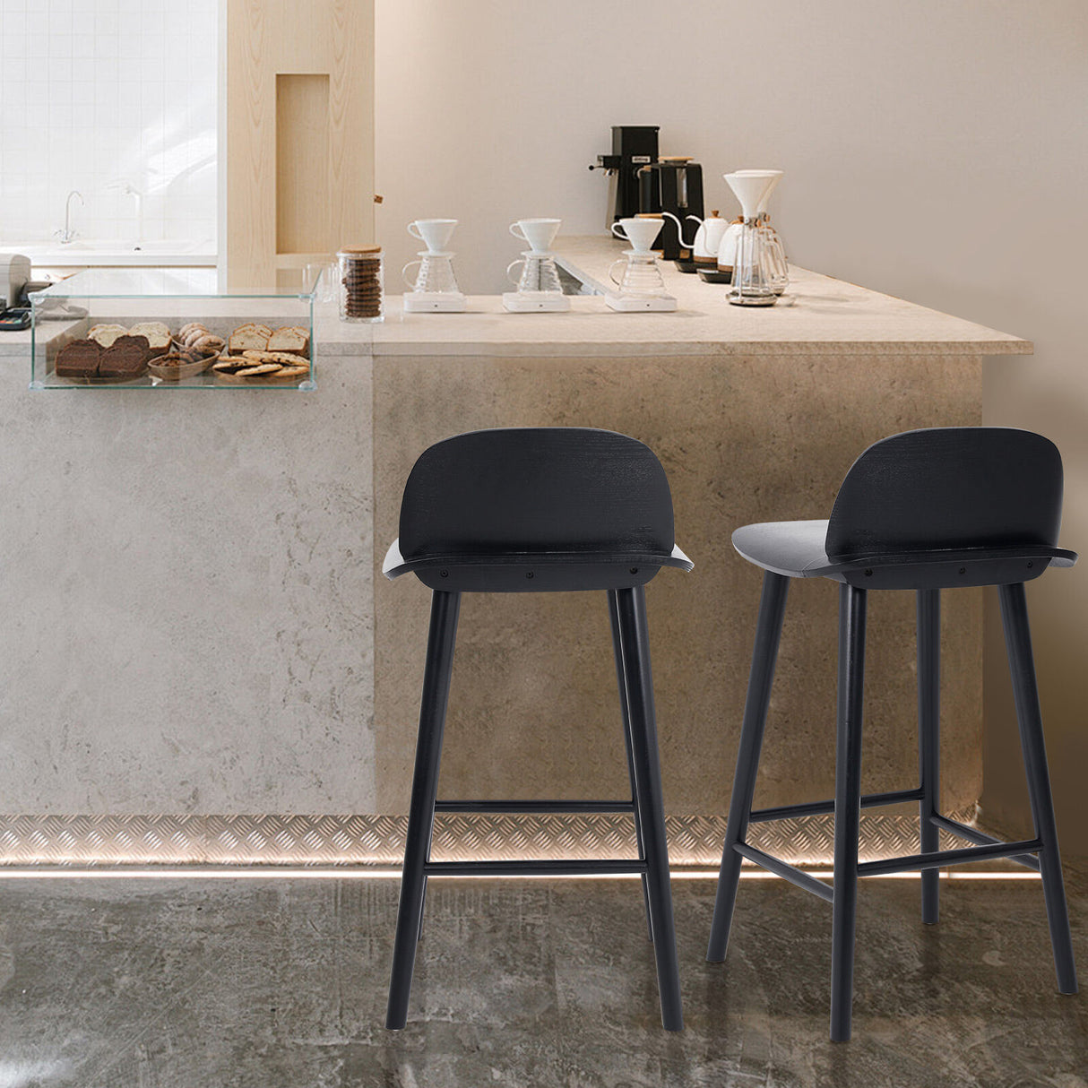 ELISE Black Ash Wood Bar Stool 65cm