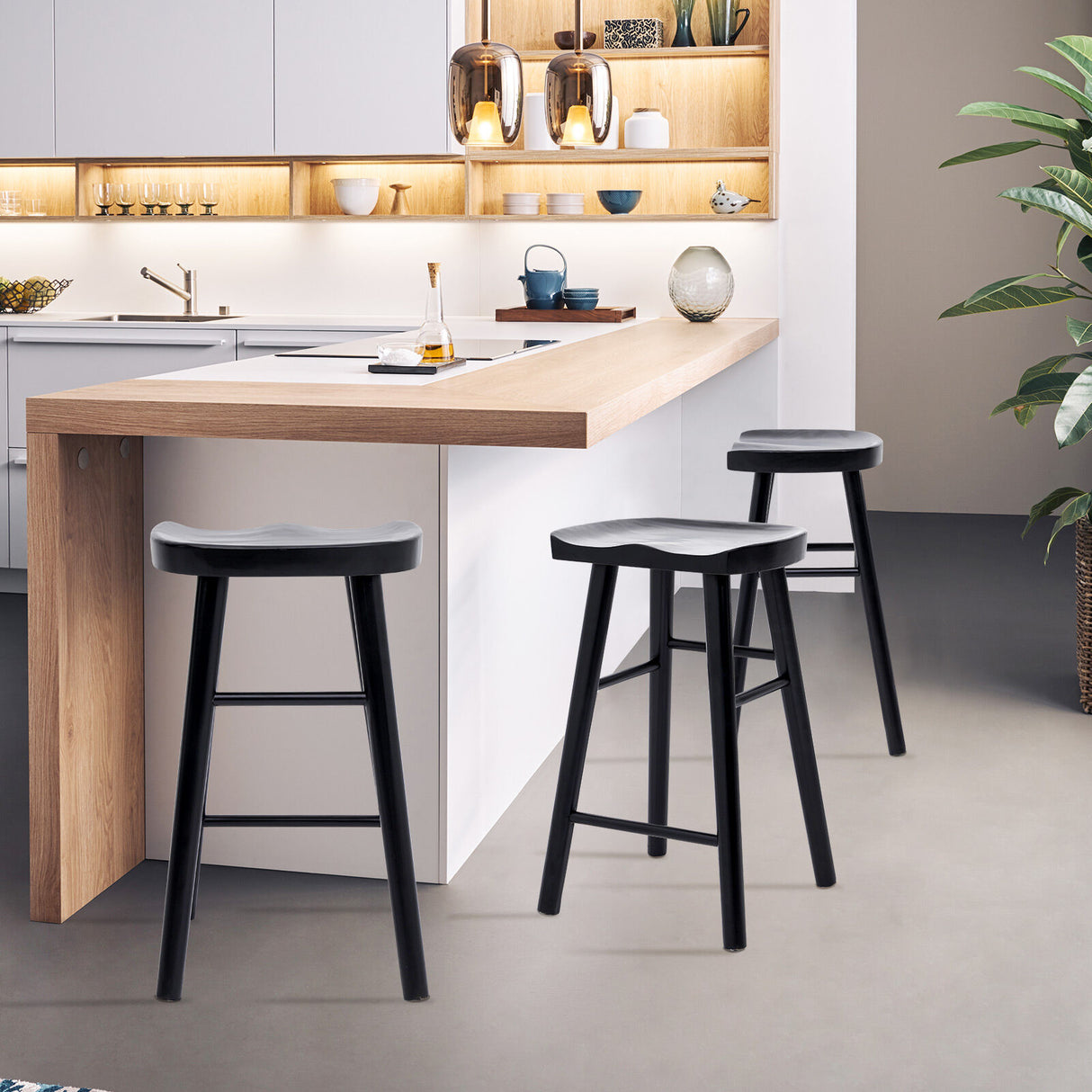 La Bella FRIDA Black Pine Wood Bar Stools