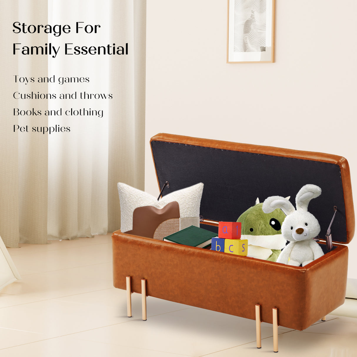 La Bella Brown PU Leather Storage Ottoman