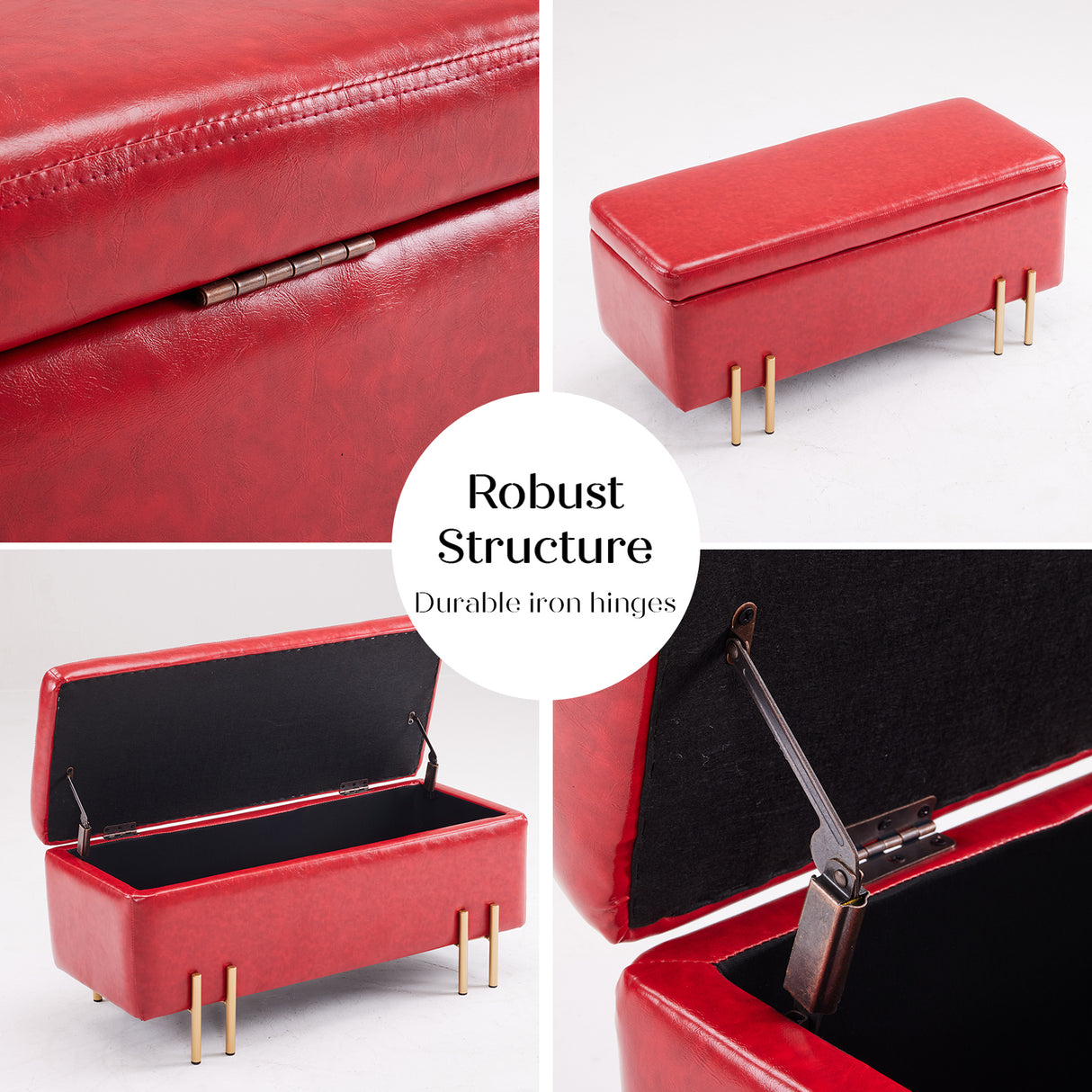 La Bella Red PU Leather Storage Ottoman