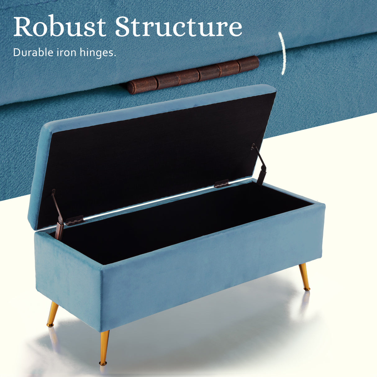 La Bella Ocean Blue Velvet Storage Ottoman