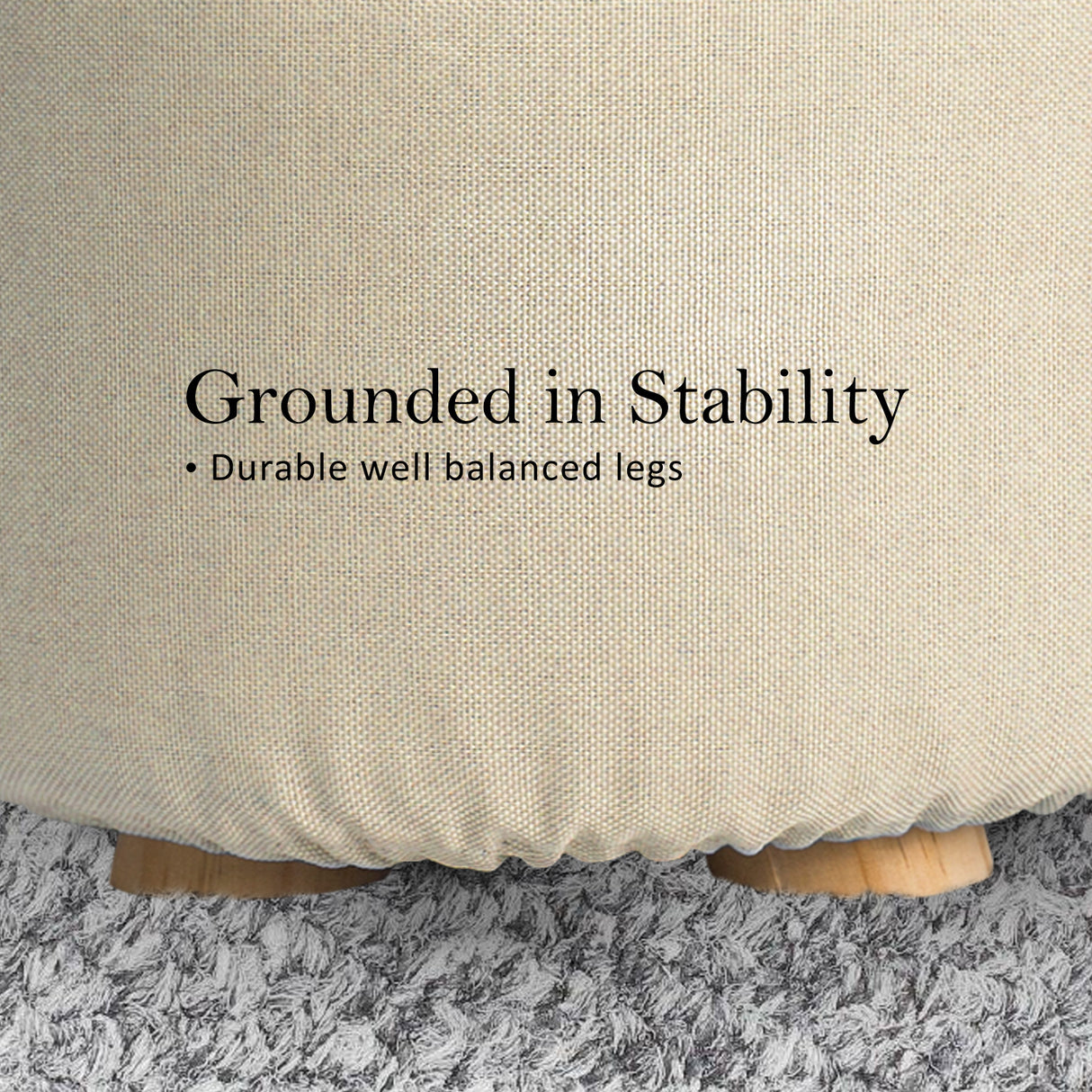 La Bella Round Faux Linen Ottoman with Wooden Legs Beige Black or Dark Blue — Allure Home Collections
