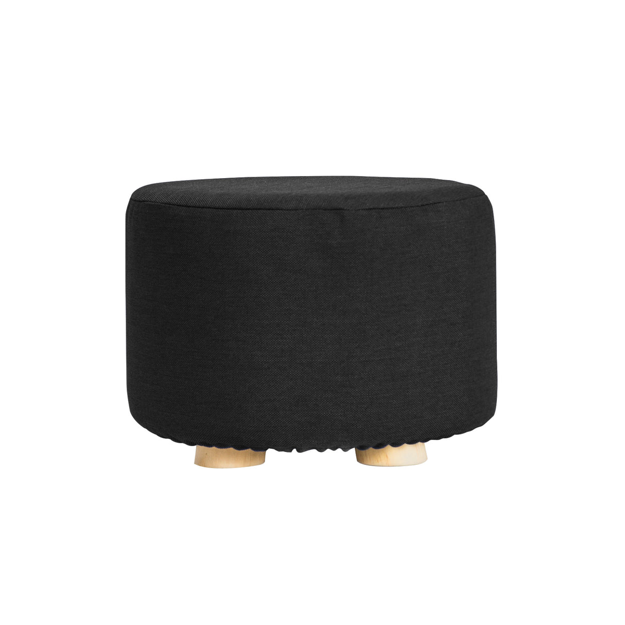 La Bella Round Faux Linen Ottoman with Wooden Legs Beige Black or Dark Blue — Allure Home Collections