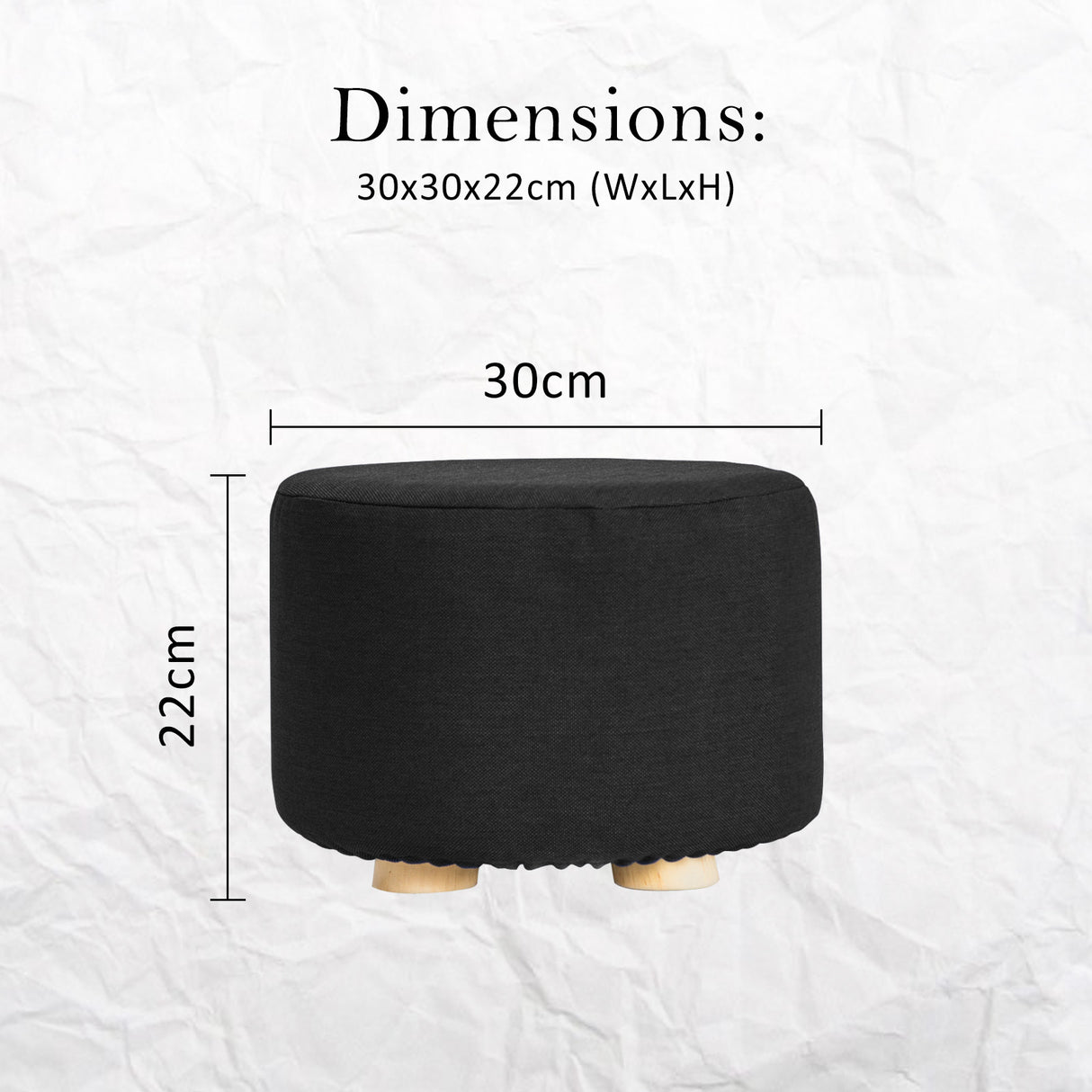 La Bella Round Faux Linen Ottoman with Wooden Legs Beige Black or Dark Blue — Allure Home Collections