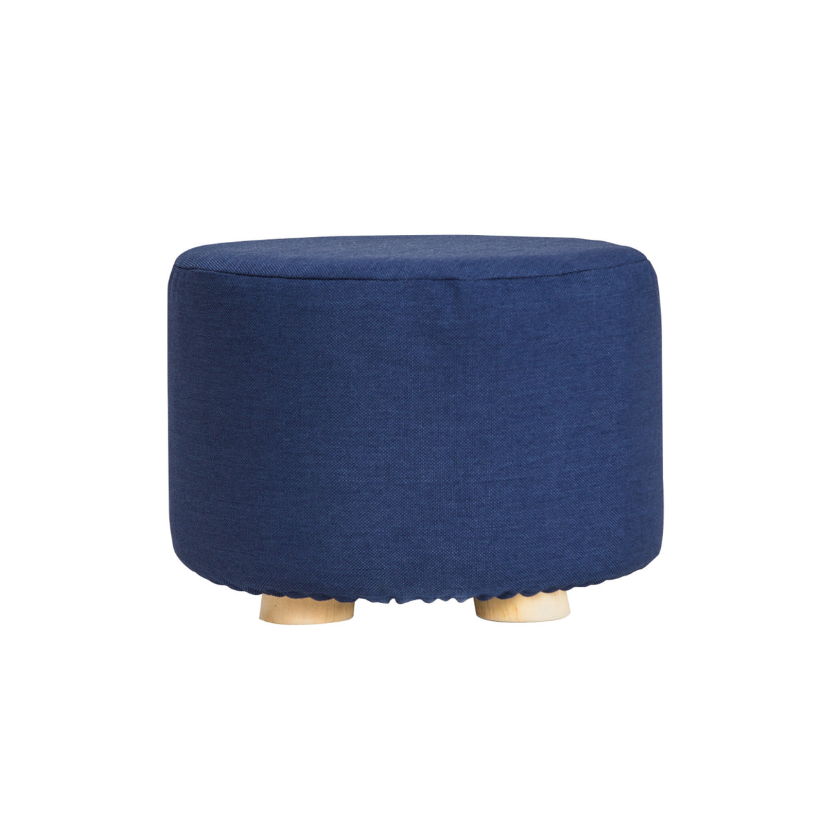 La Bella Round Faux Linen Ottoman with Wooden Legs Beige Black or Dark Blue — Allure Home Collections