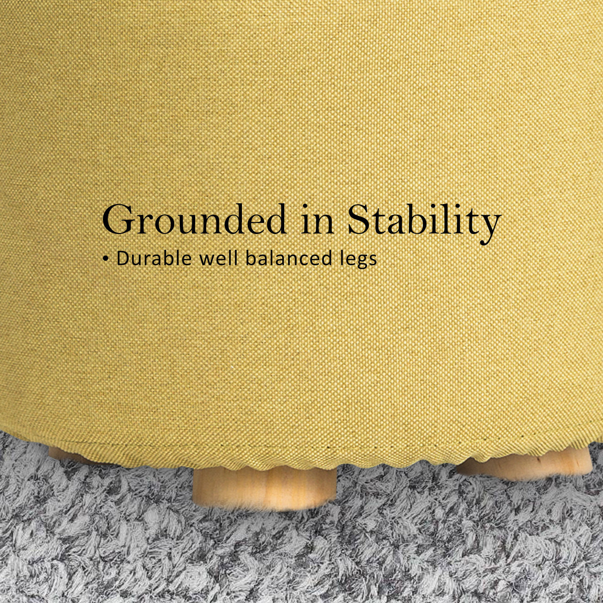 La Bella Round Faux Linen Ottoman with Wooden Legs Beige Black or Dark Blue — Allure Home Collections