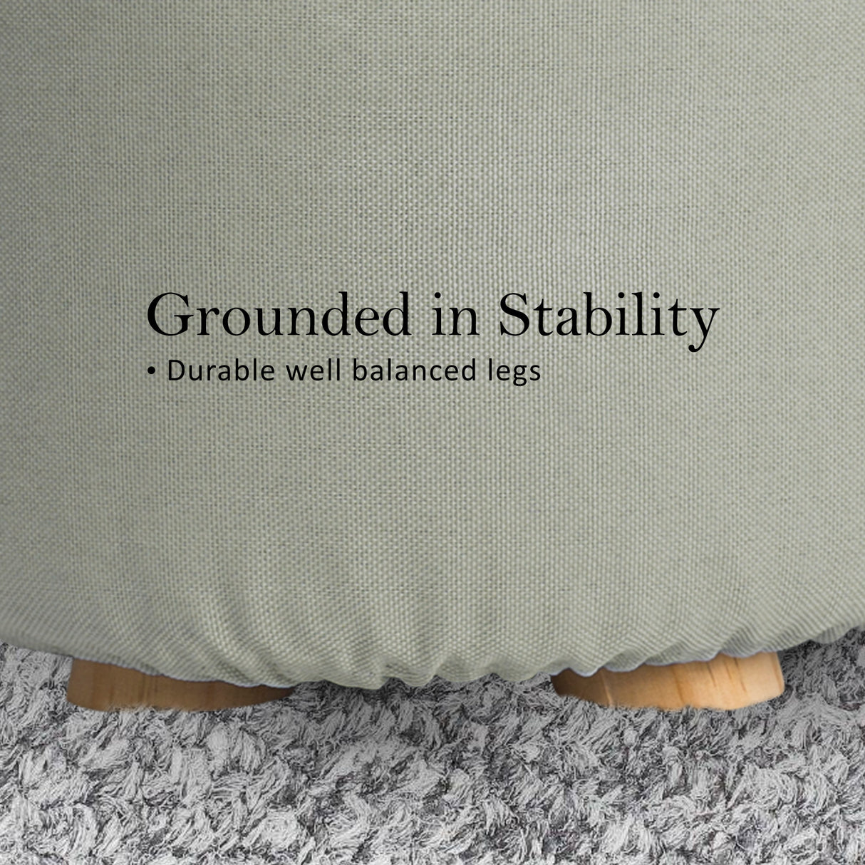 La Bella Round Faux Linen Ottoman with Wooden Legs Beige Black or Dark Blue — Allure Home Collections