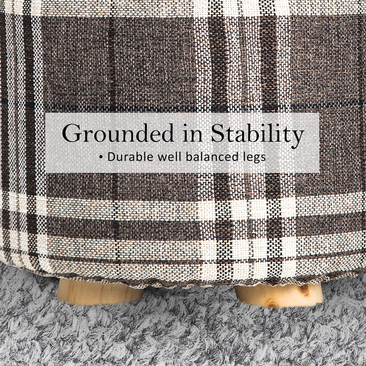 La Bella Round Faux Linen Ottoman with Wooden Legs Beige Black or Dark Blue — Allure Home Collections