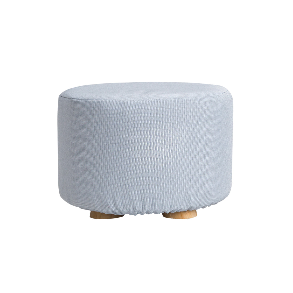 La Bella Round Faux Linen Ottoman with Wooden Legs Beige Black or Dark Blue — Allure Home Collections