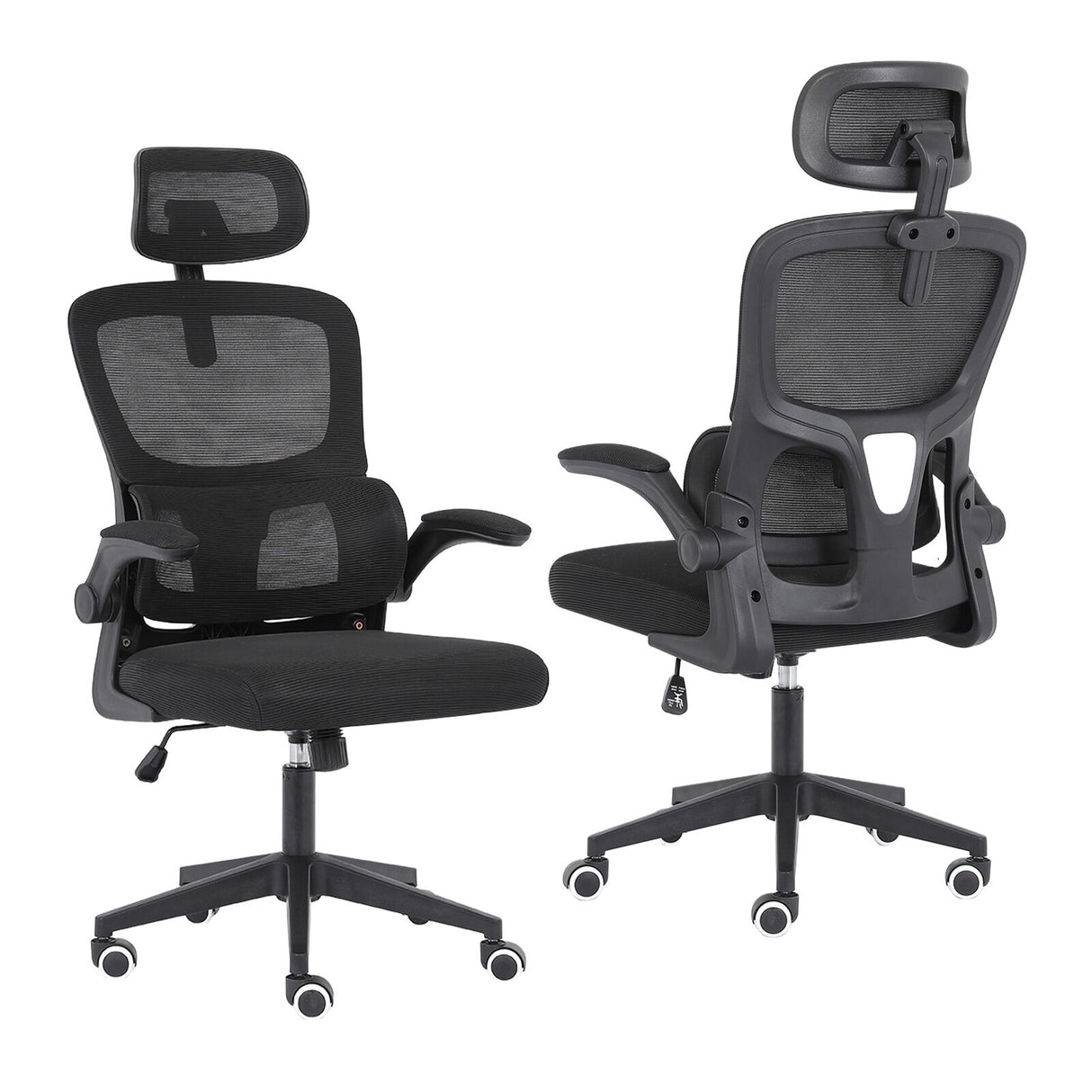 Bridgetown black mesh office chair with flip up armrests in a home office