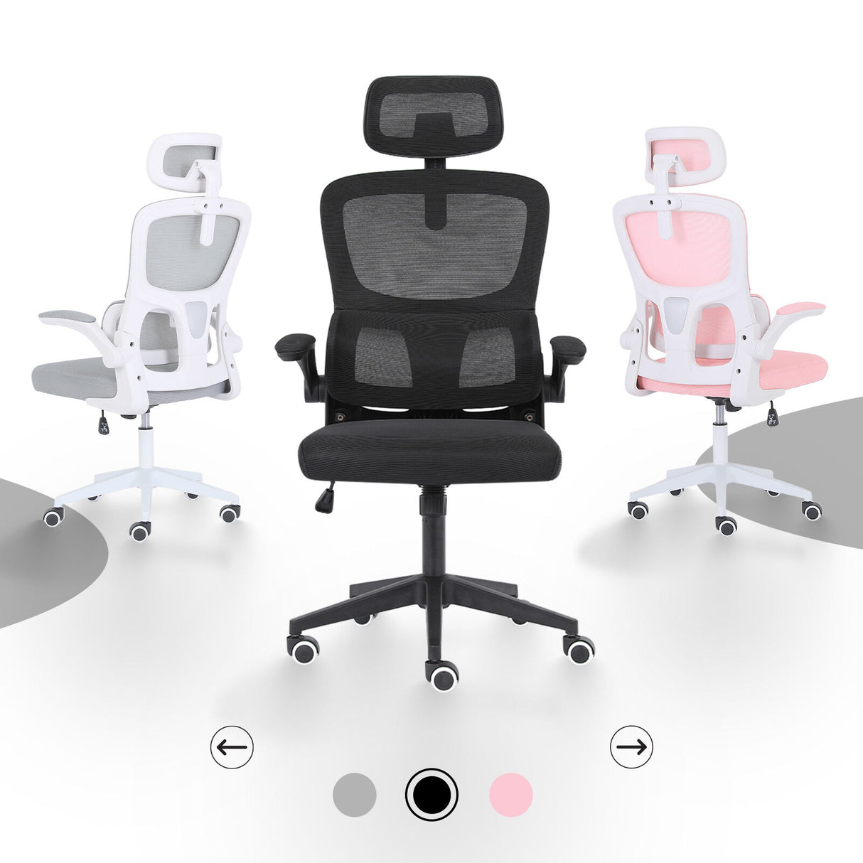 Bridgetown black mesh office chair with flip up armrests in a home office
