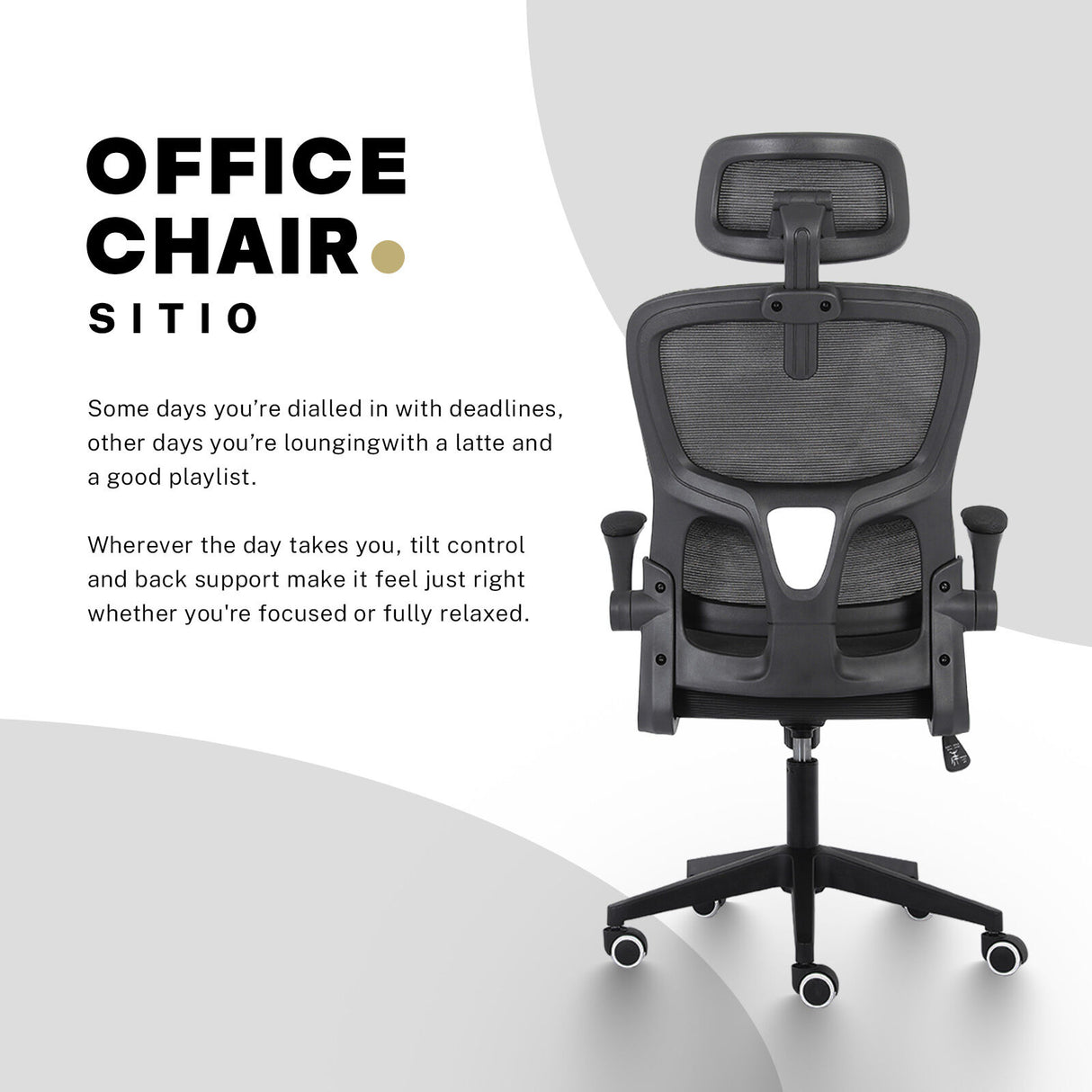 Bridgetown black mesh office chair with flip up armrests in a home office