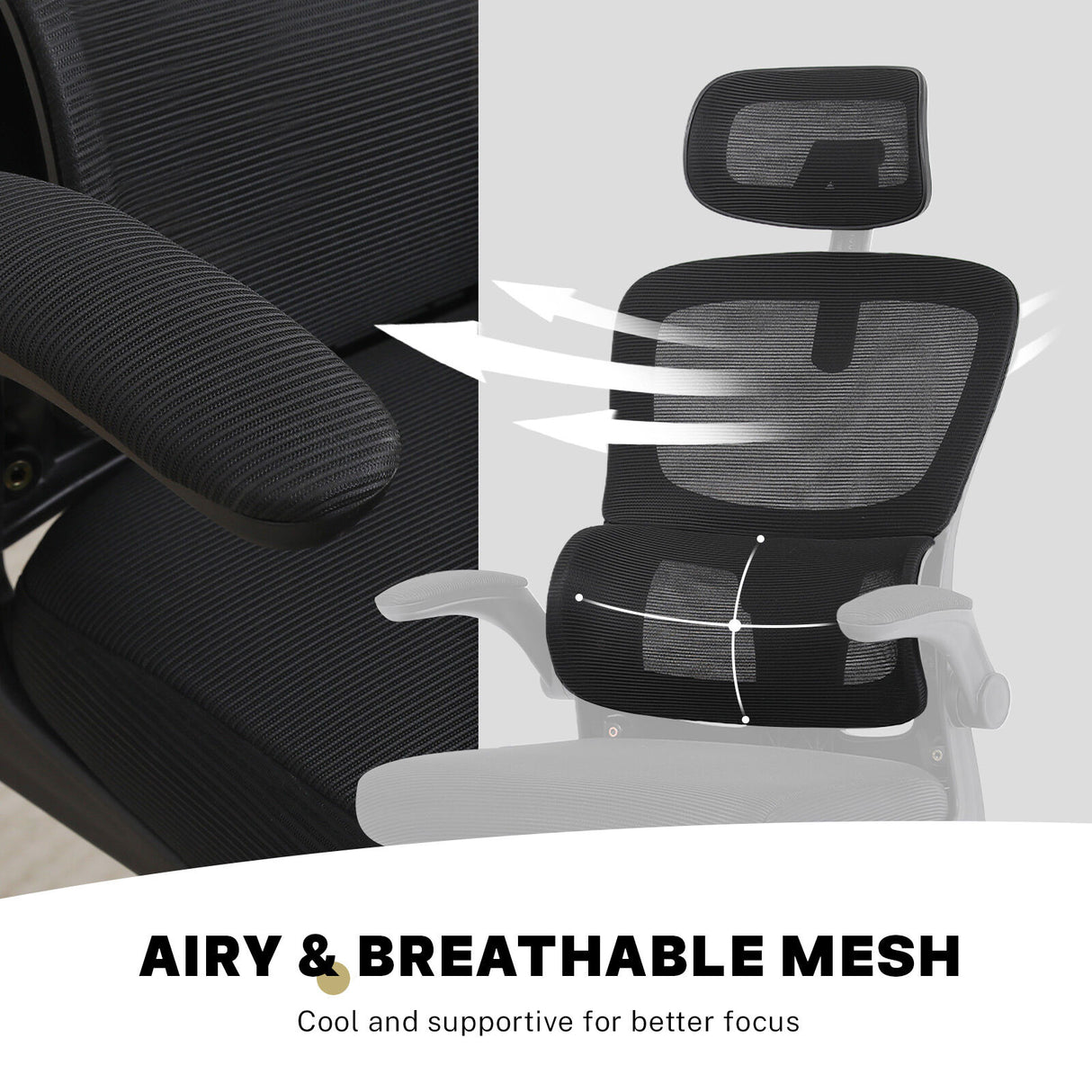 Bridgetown black mesh office chair with flip up armrests in a home office