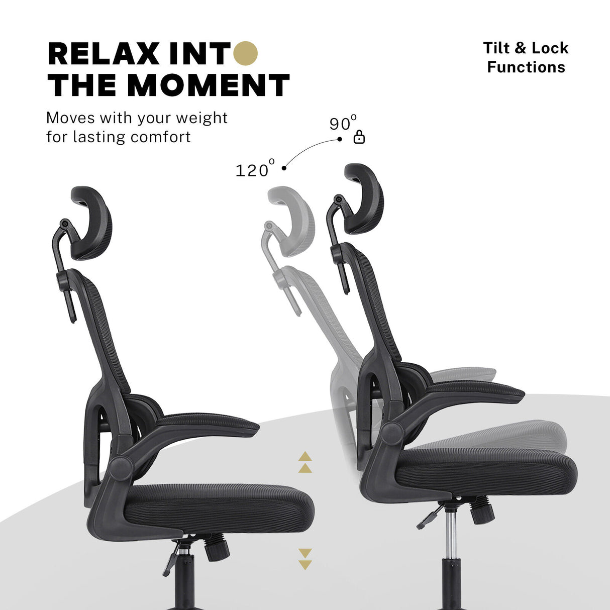 Bridgetown black mesh office chair with flip up armrests in a home office