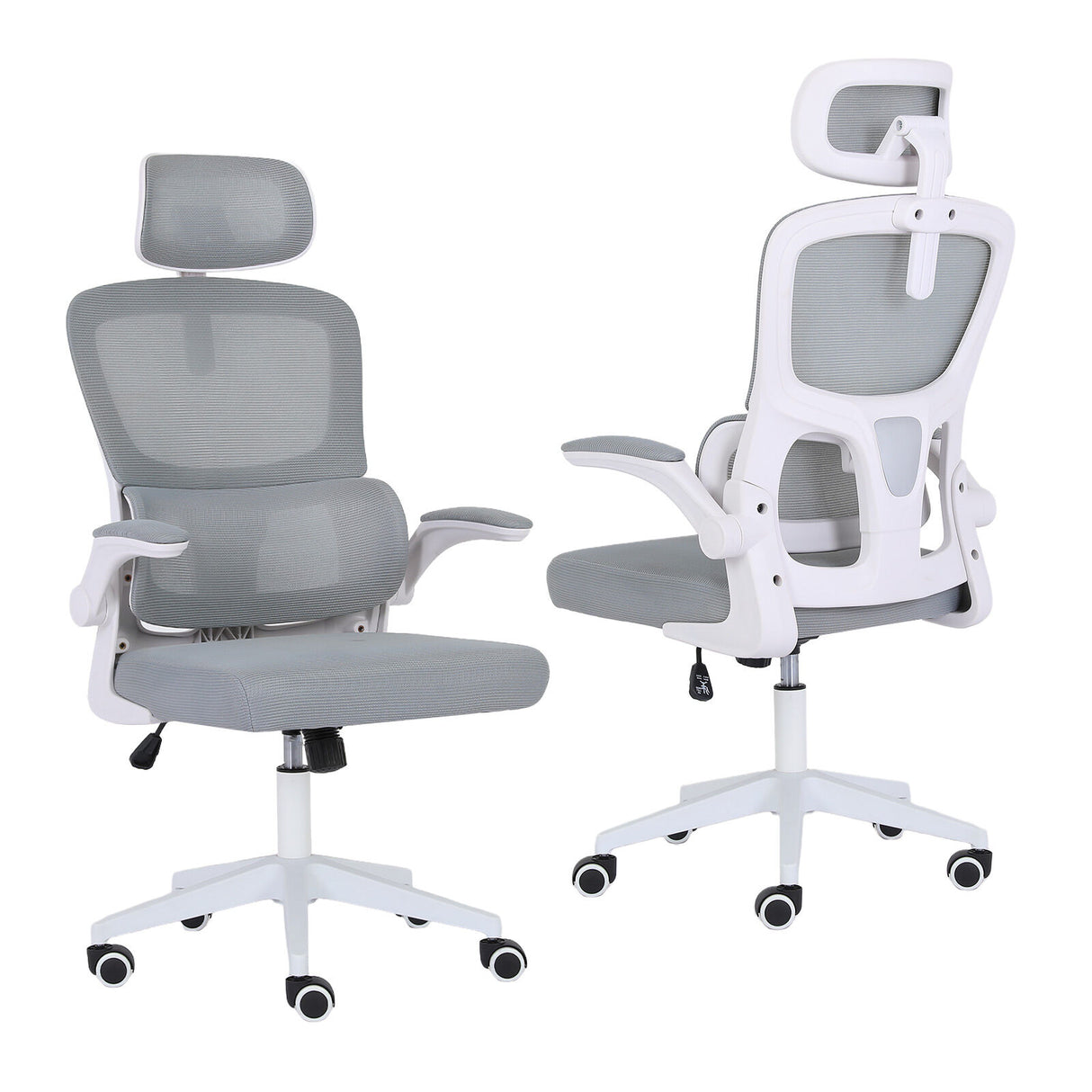 Bridgetown grey mesh office chair with flip up armrests in a home office