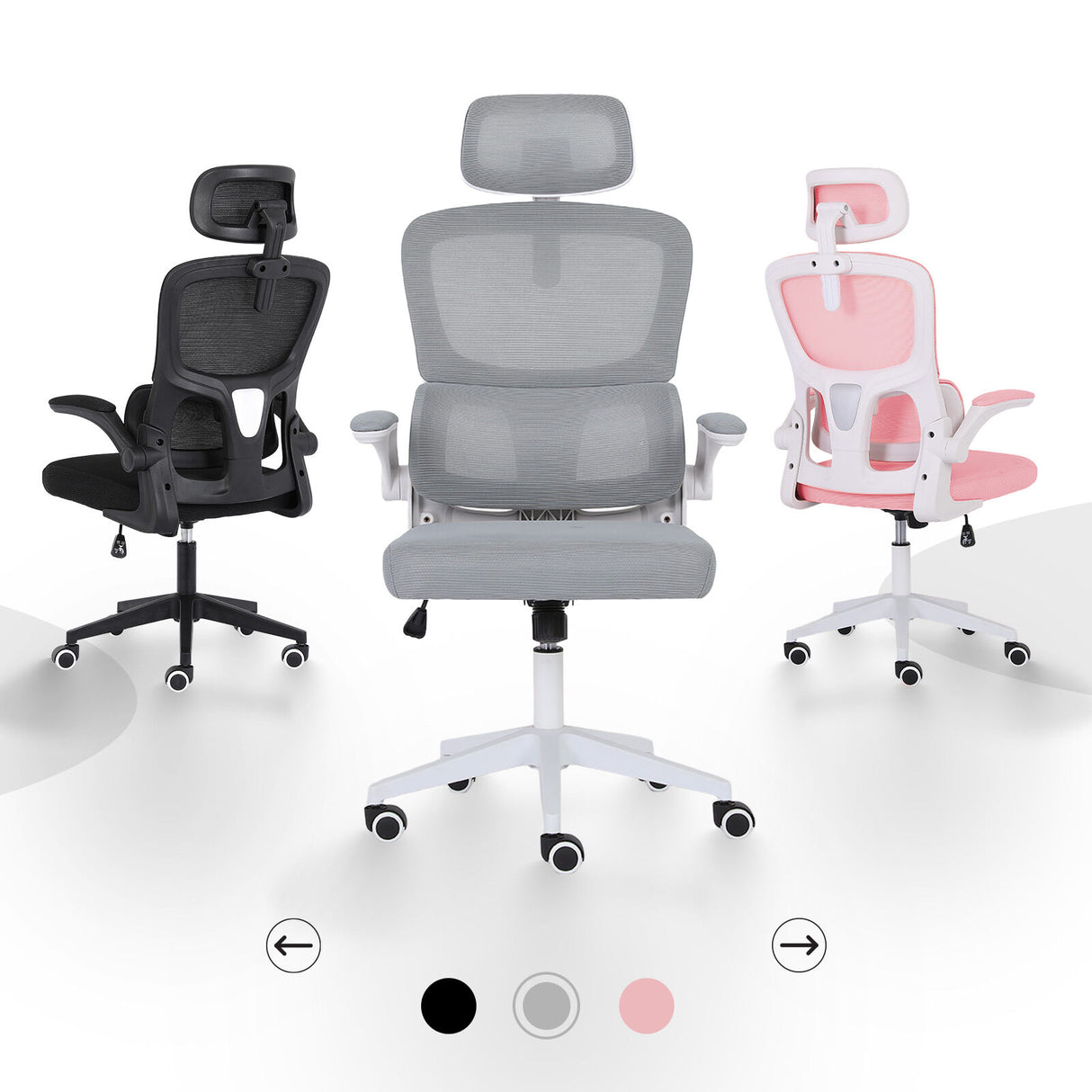 Bridgetown grey mesh office chair with flip up armrests in a home office