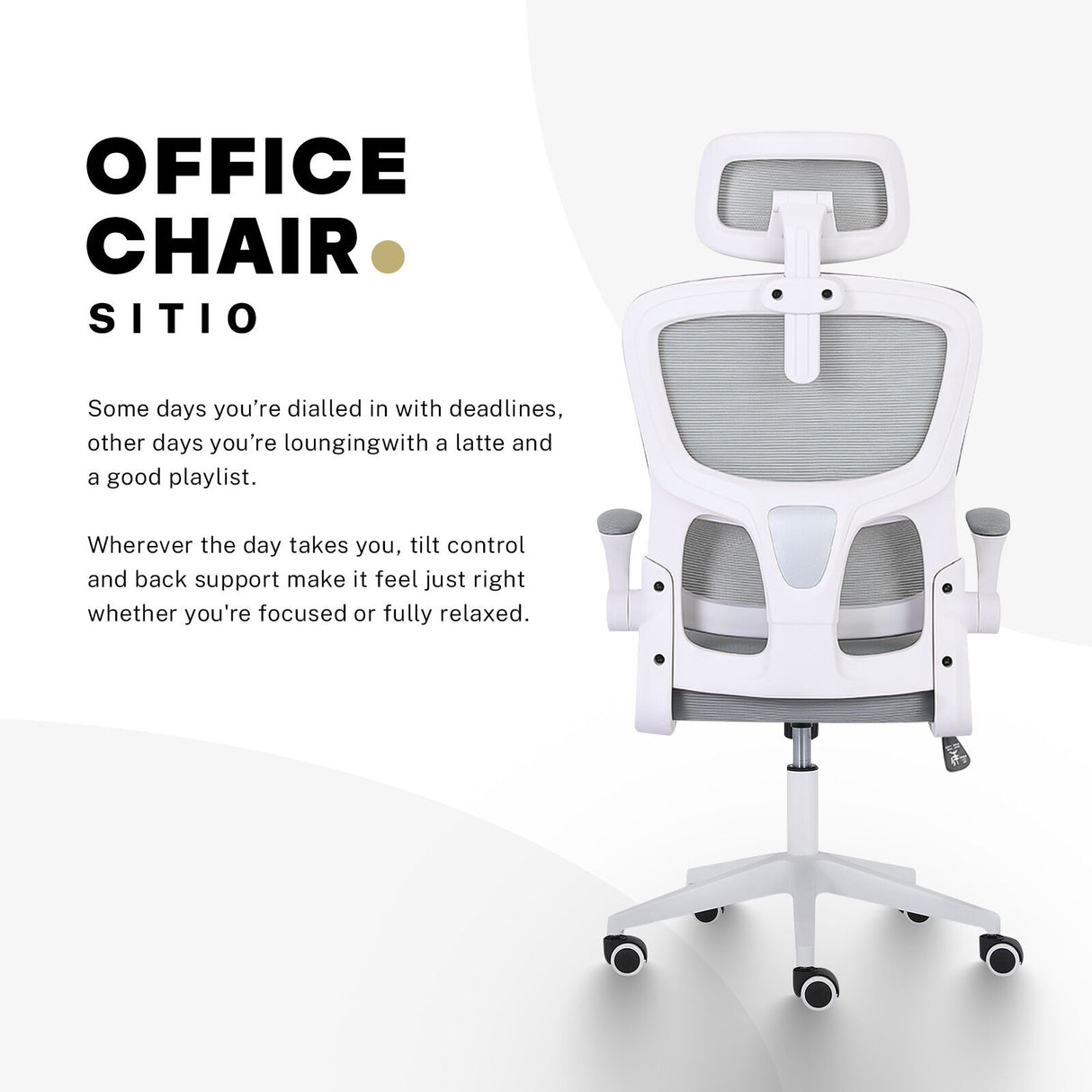 Bridgetown grey mesh office chair with flip up armrests in a home office
