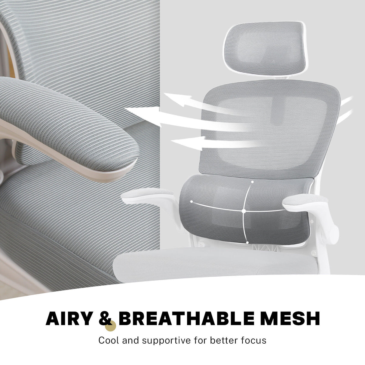 Bridgetown grey mesh office chair with flip up armrests in a home office