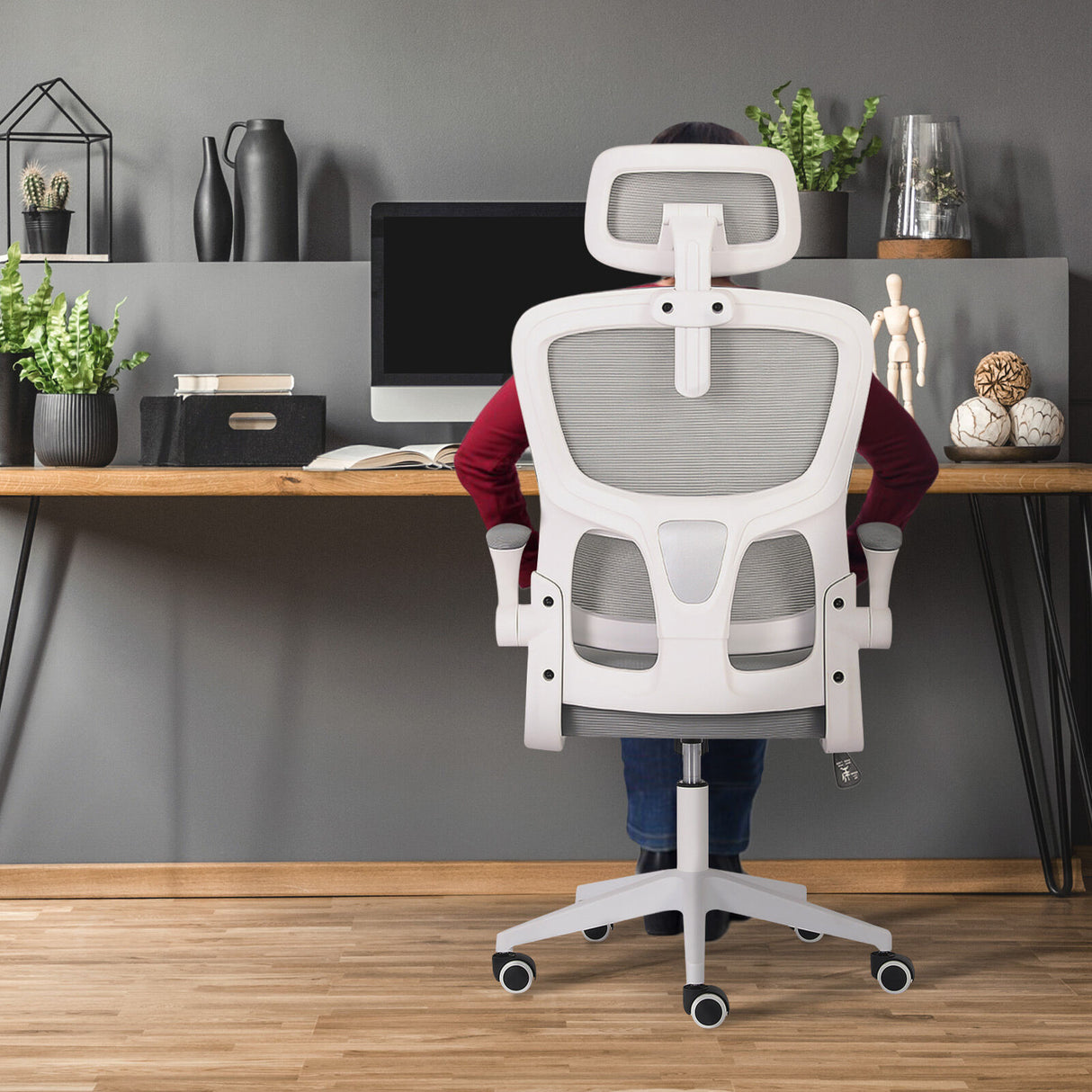 La Bella SITIO Ergonomic Office Chair Grey with Flip-Up Armrests — Allure Home Collections