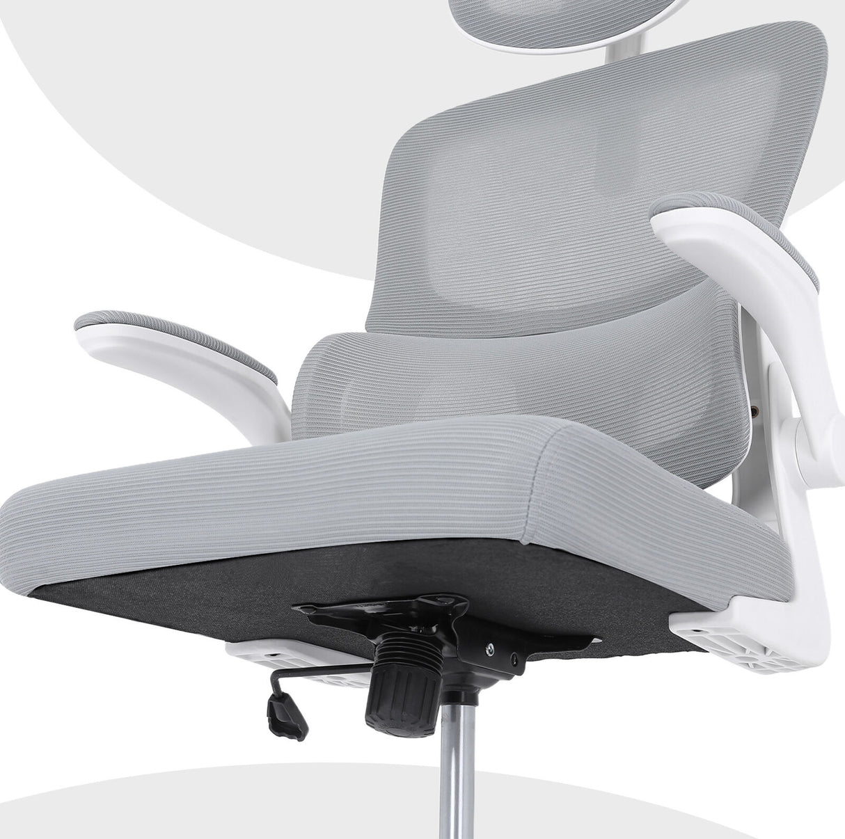Bridgetown grey mesh office chair with flip up armrests in a home office