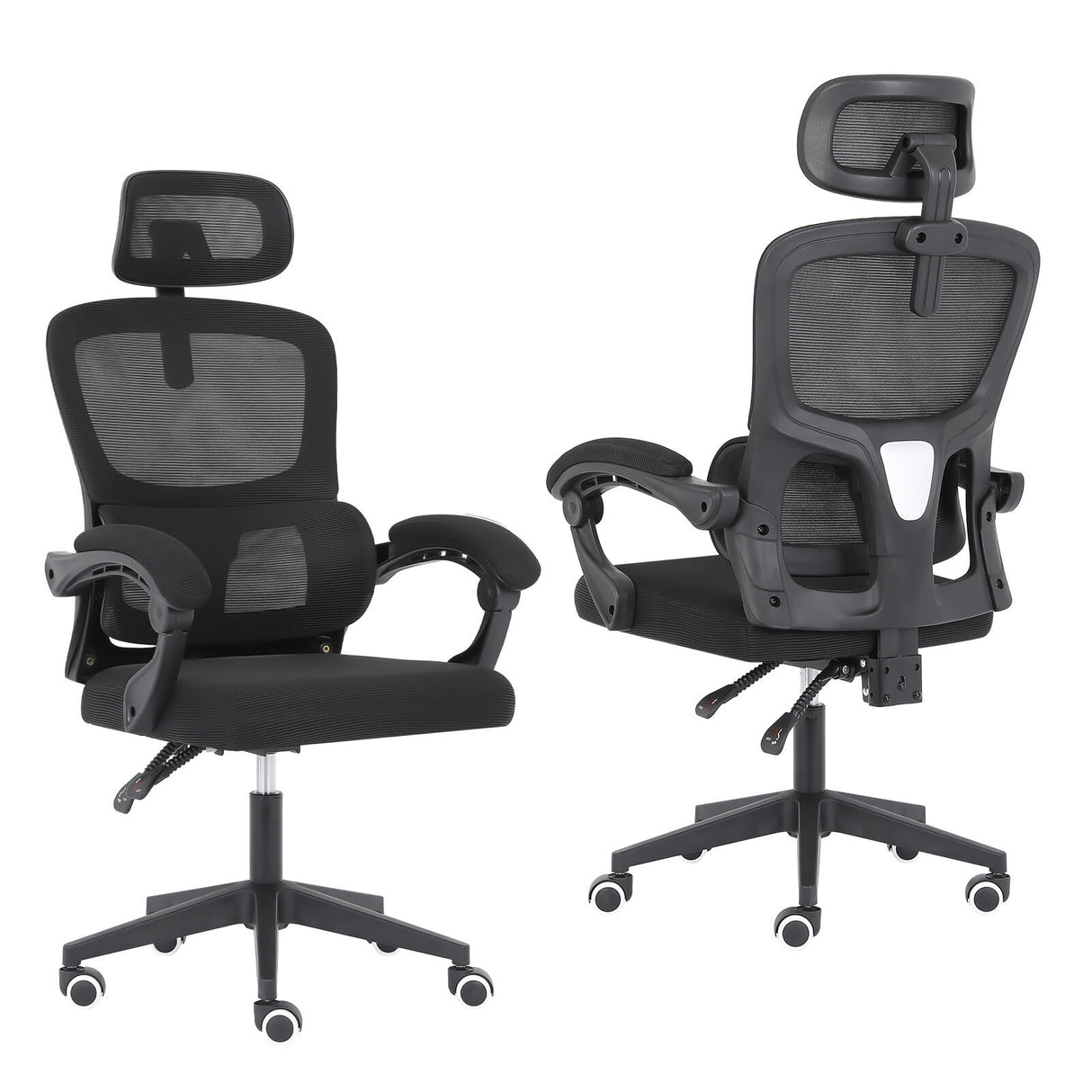 Brookton black ergonomic mesh office chair with adjustable headrest and recline