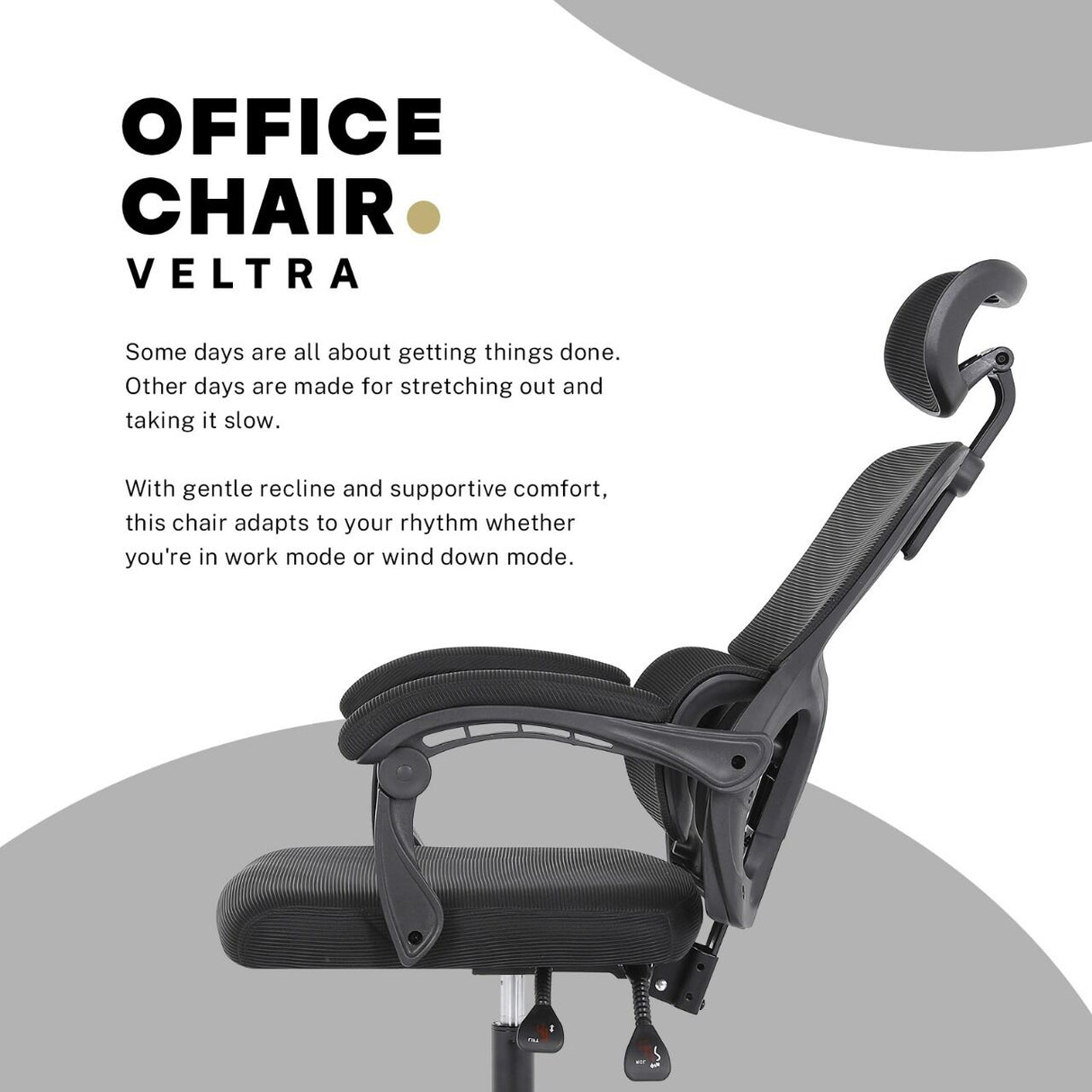 Brookton black ergonomic mesh office chair with adjustable headrest and recline