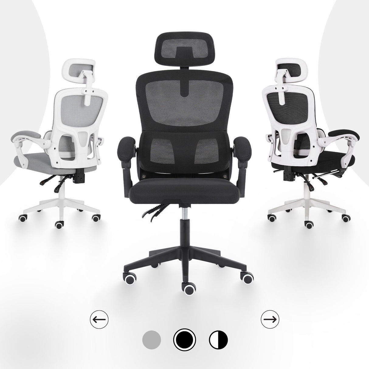 Brookton black ergonomic mesh office chair with adjustable headrest and recline