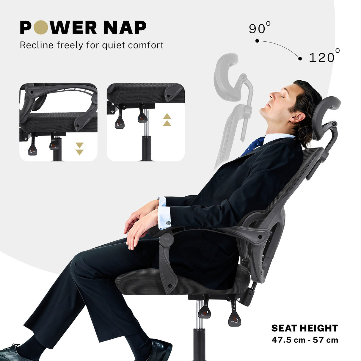 Brookton black ergonomic mesh office chair with adjustable headrest and recline