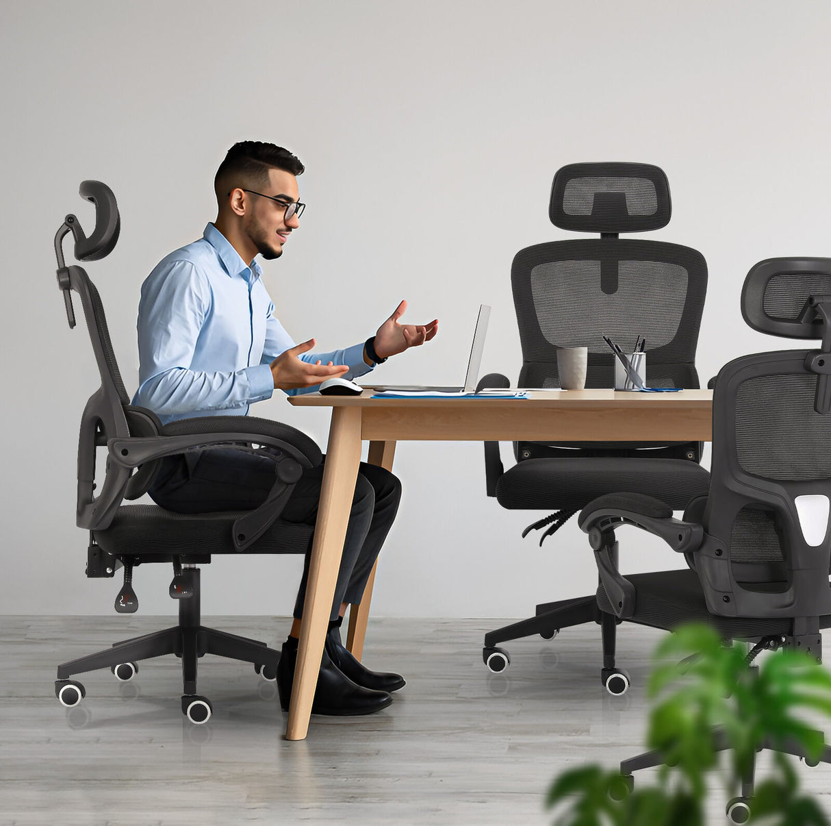 Brookton black ergonomic mesh office chair with adjustable headrest and recline
