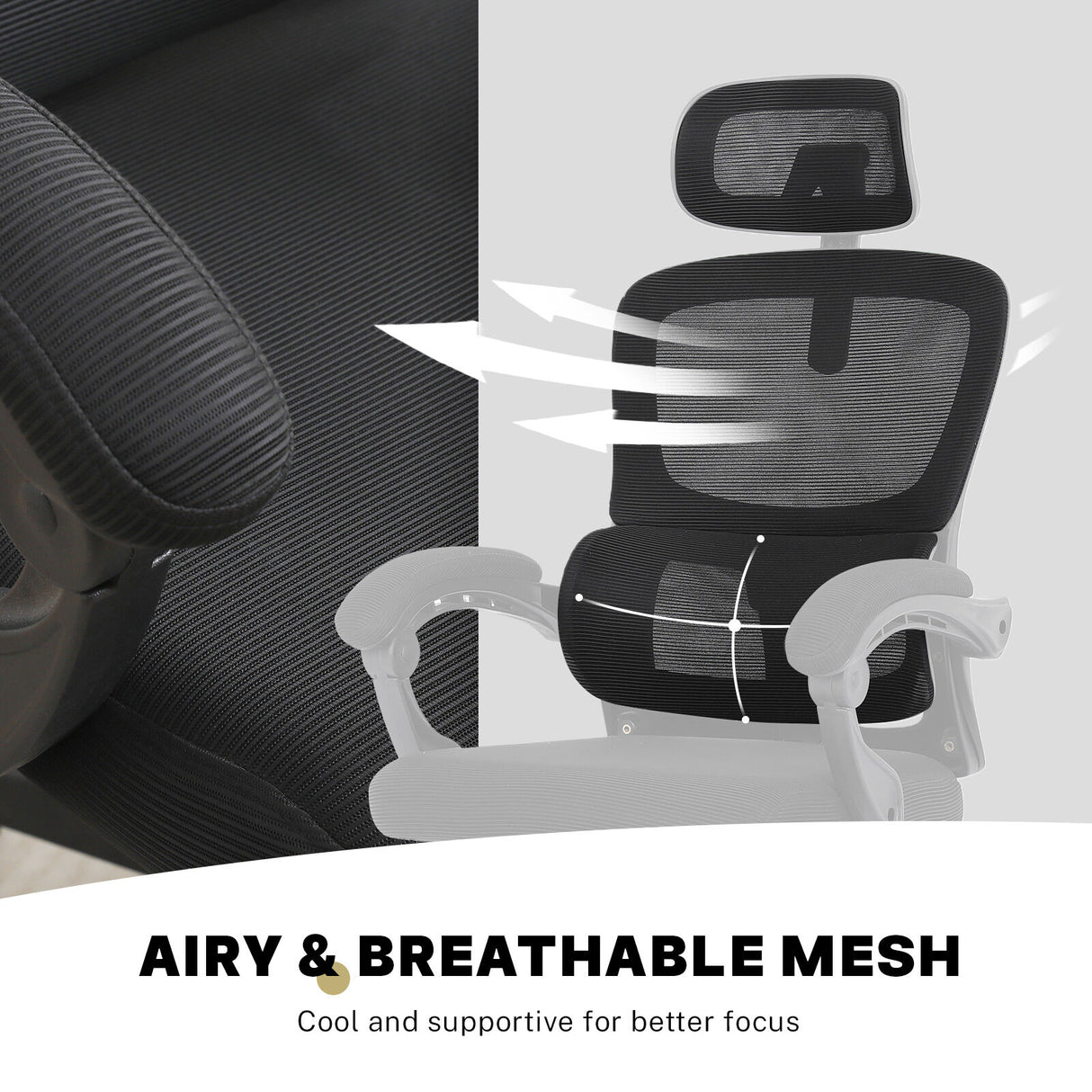 Brookton black ergonomic mesh office chair with adjustable headrest and recline