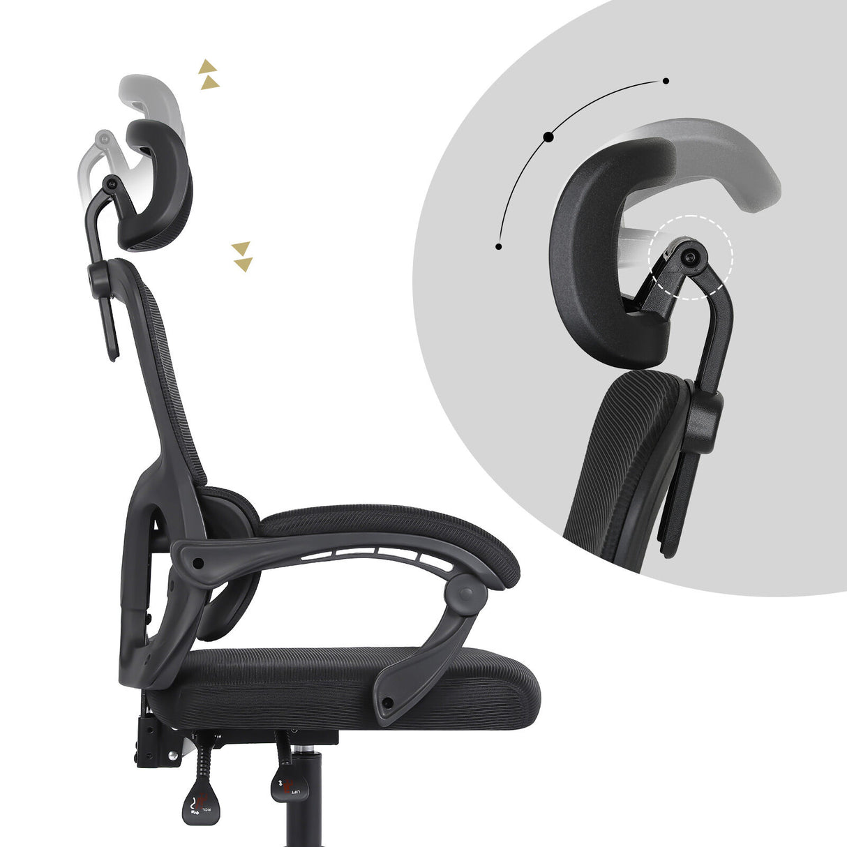 Brookton black ergonomic mesh office chair with adjustable headrest and recline