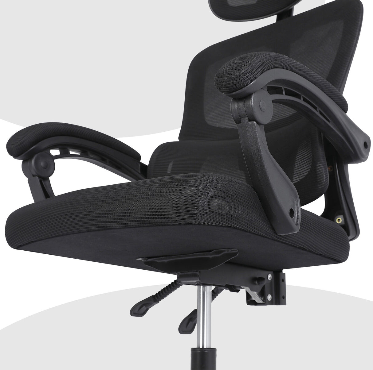 Brookton black ergonomic mesh office chair with adjustable headrest and recline
