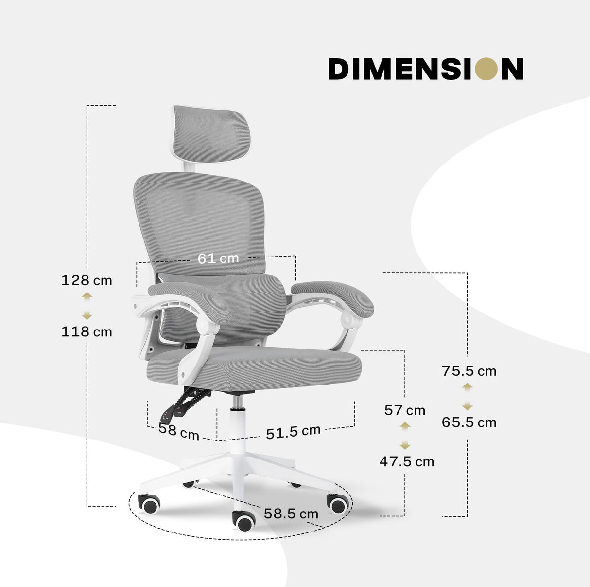 Brookton Ergonomic Office Chair, Grey and White