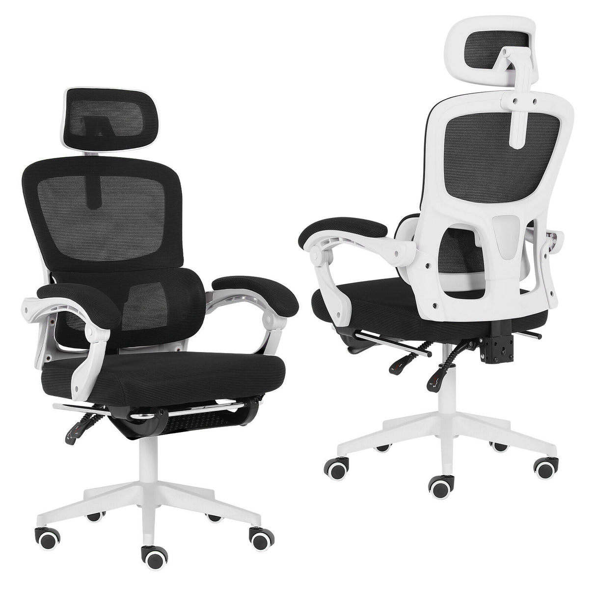 Wickham black mesh ergonomic office chair with footrest