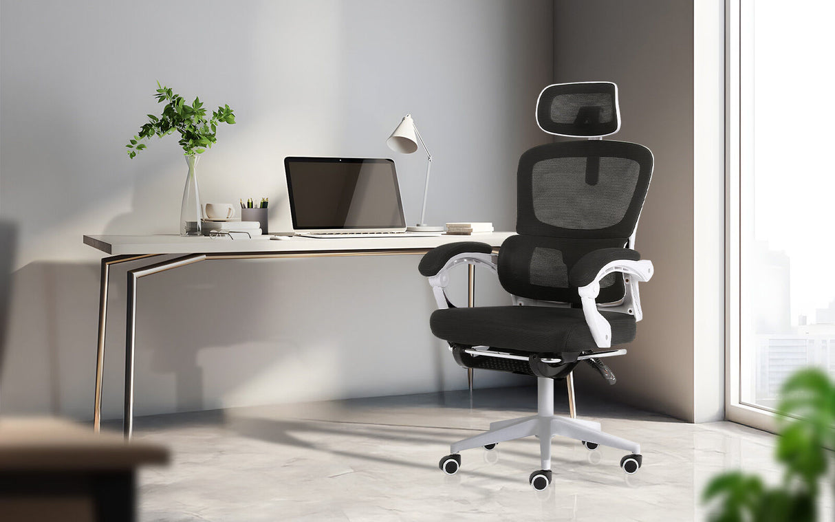 Wickham black mesh ergonomic office chair with footrest