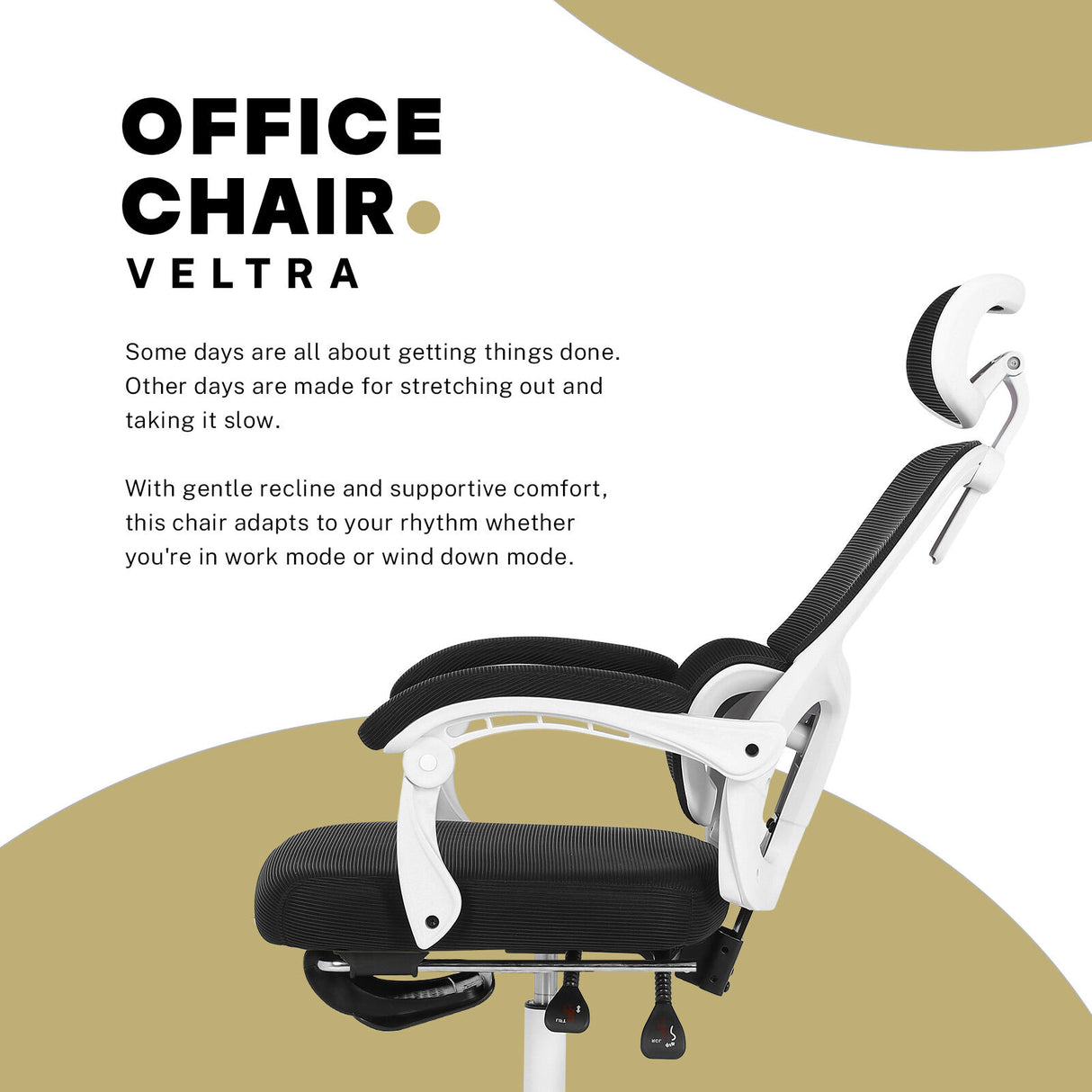 Wickham black mesh ergonomic office chair with footrest