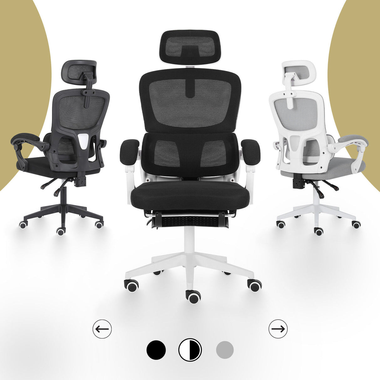 Wickham black mesh ergonomic office chair with footrest