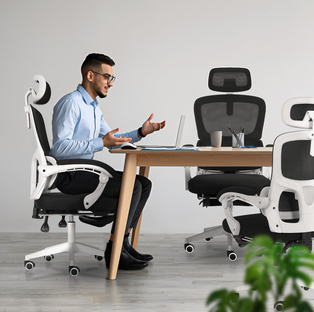 Wickham black mesh ergonomic office chair with footrest