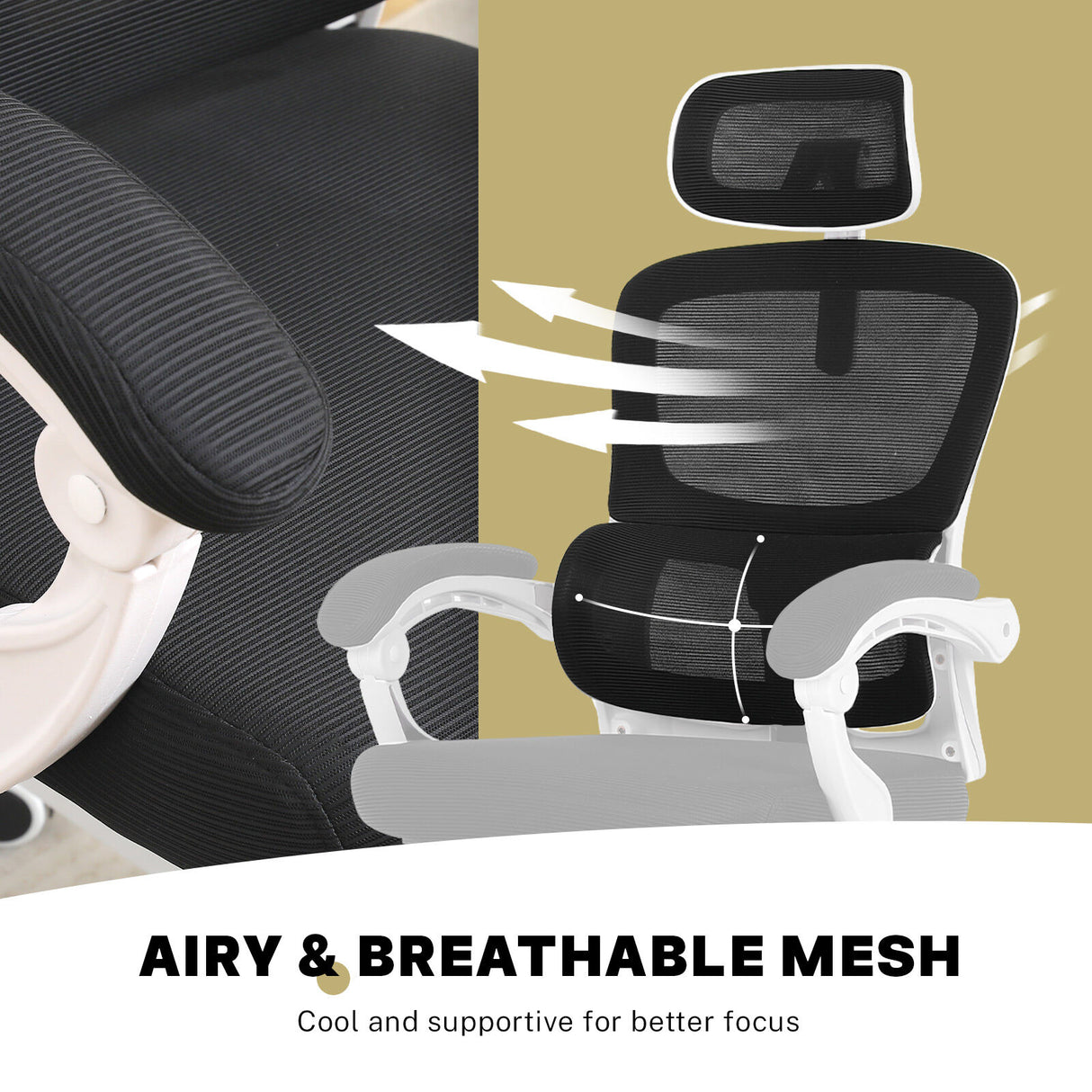 Wickham black mesh ergonomic office chair with footrest