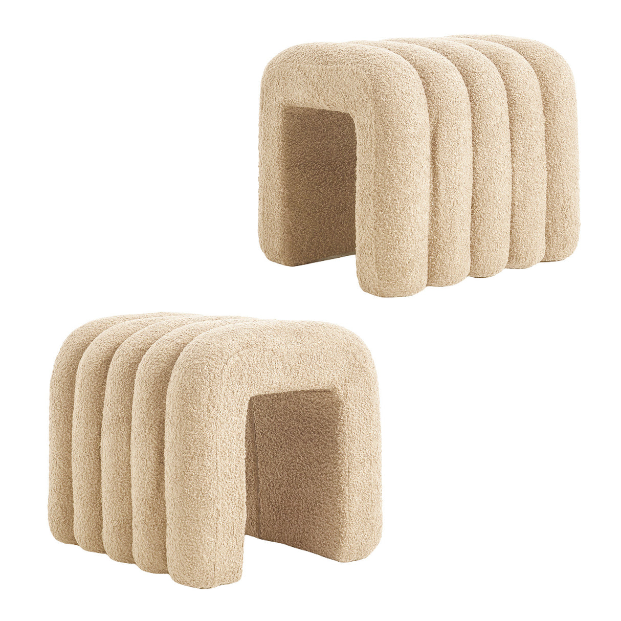 Ridge Arch Ottoman Stool Set of 2 Teddy Fleece Beige or Chocolate Brown — Allure Home Collections