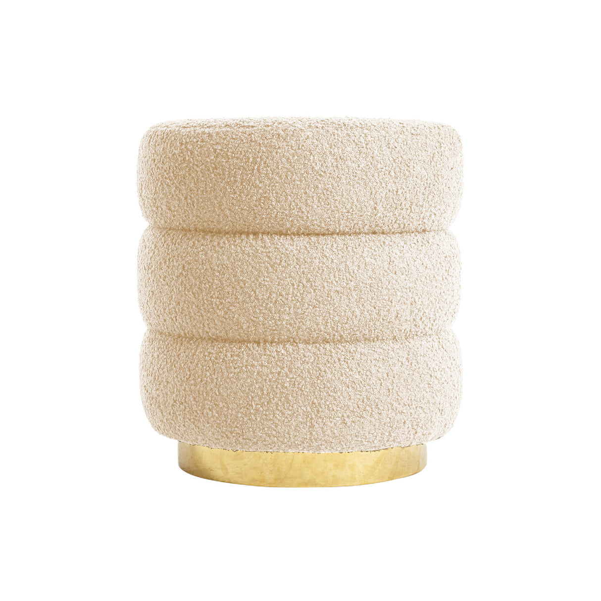 La Bella Round Stacked Ottoman Stool Teddy Fleece 38cm Beige — Allure Home Collections
