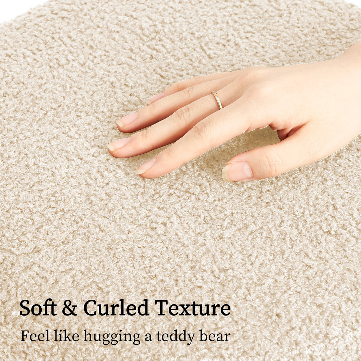 La Bella Round Stacked Ottoman Stool Set of 2 Teddy Fleece Beige — Allure Home Collections