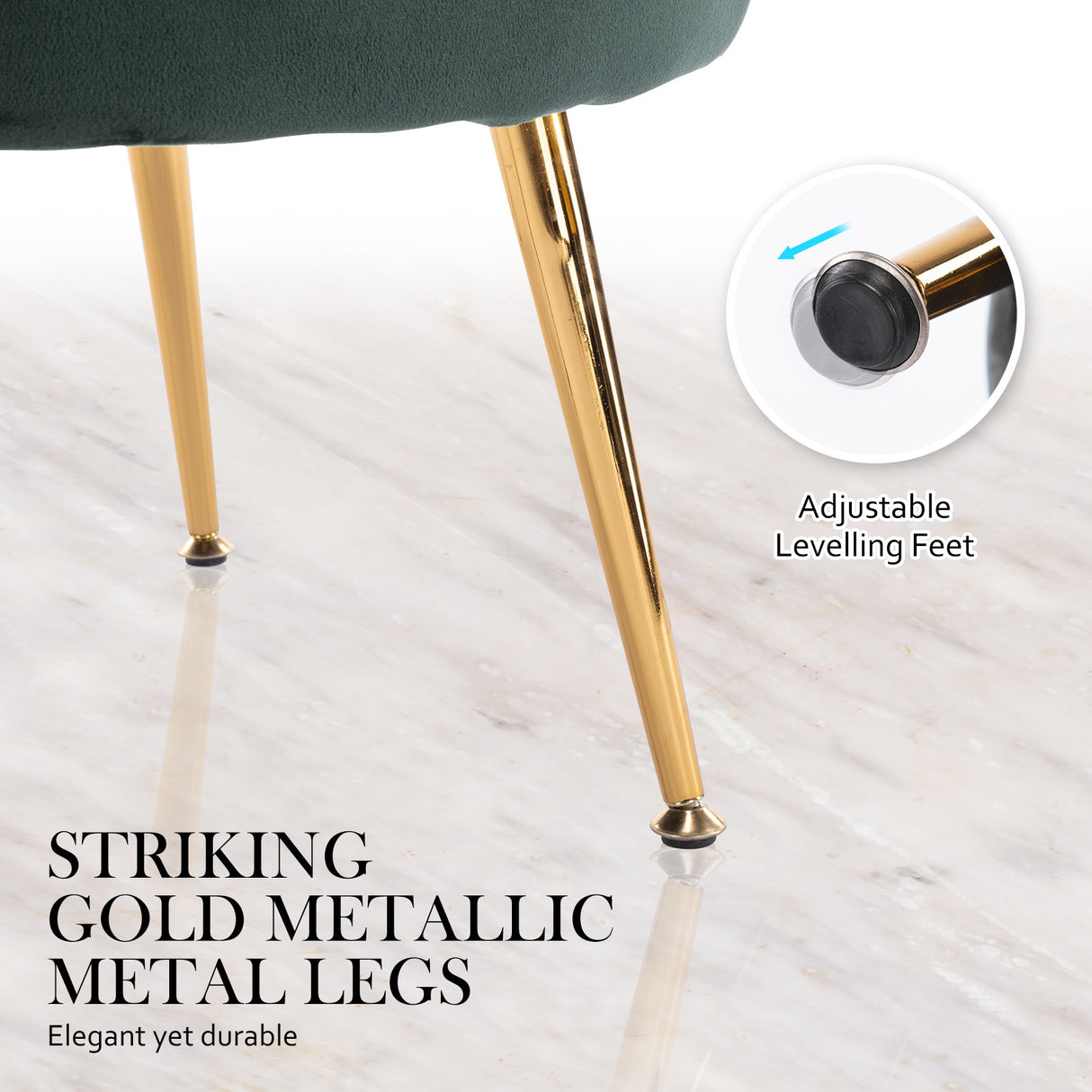 La Bella Velvet Scalloped Armchair and Round Ottoman Set in Green