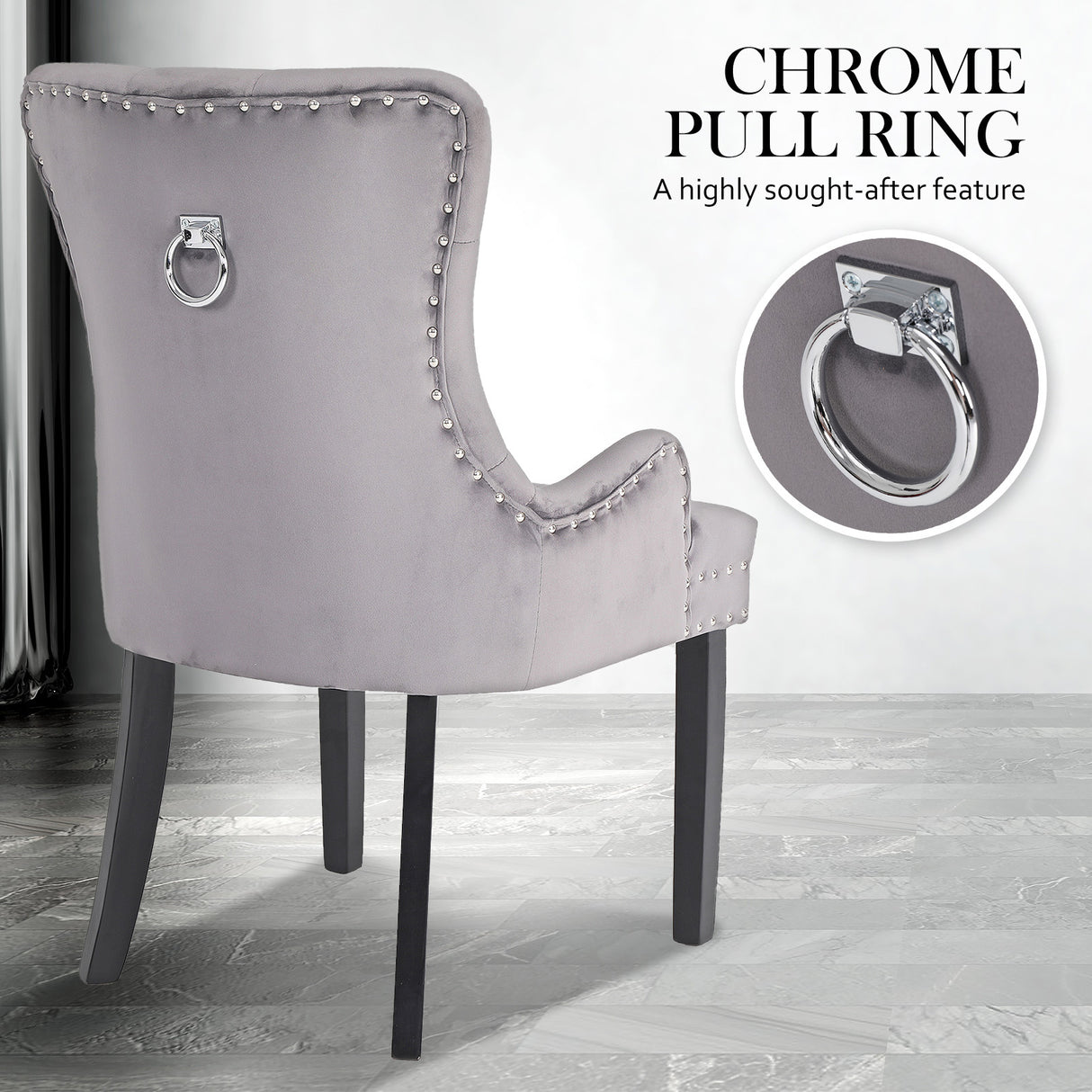 French Provincial Velvet Dining Chair with Studs