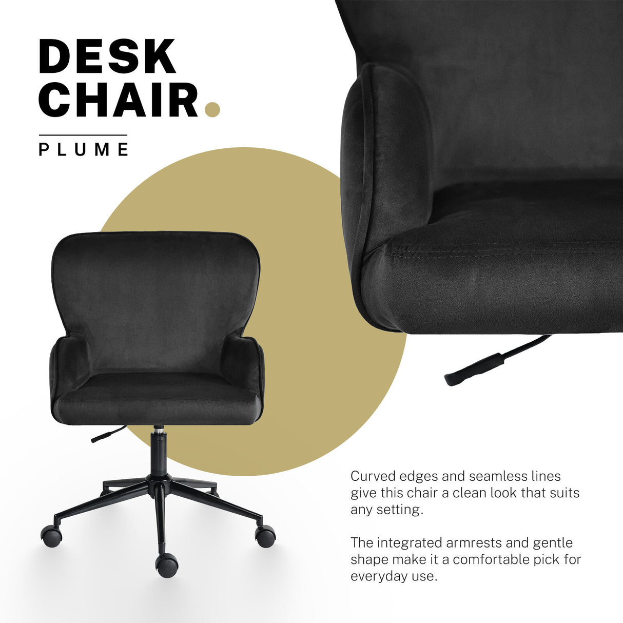 Balingup black velvet swivel office chair at a home desk