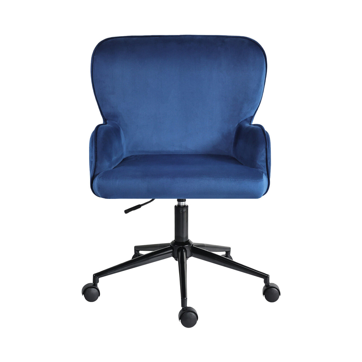 Balingup blue velvet swivel office chair at a home desk