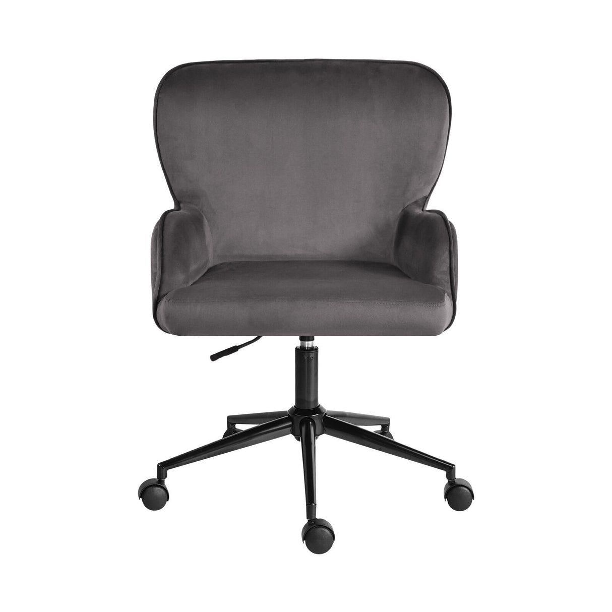 Balingup grey velvet swivel office chair at a home desk