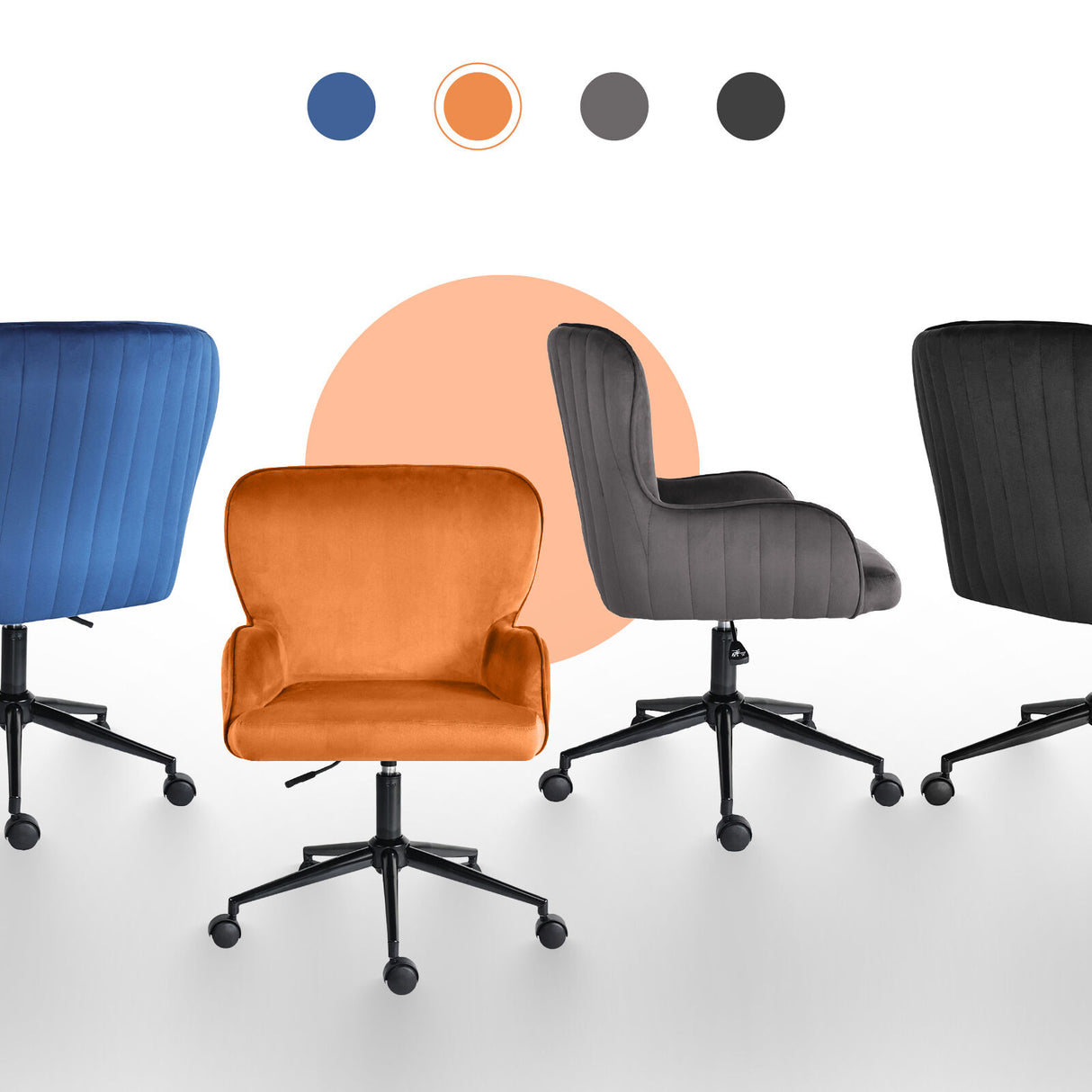 Balingup orange velvet swivel office chair at a home desk