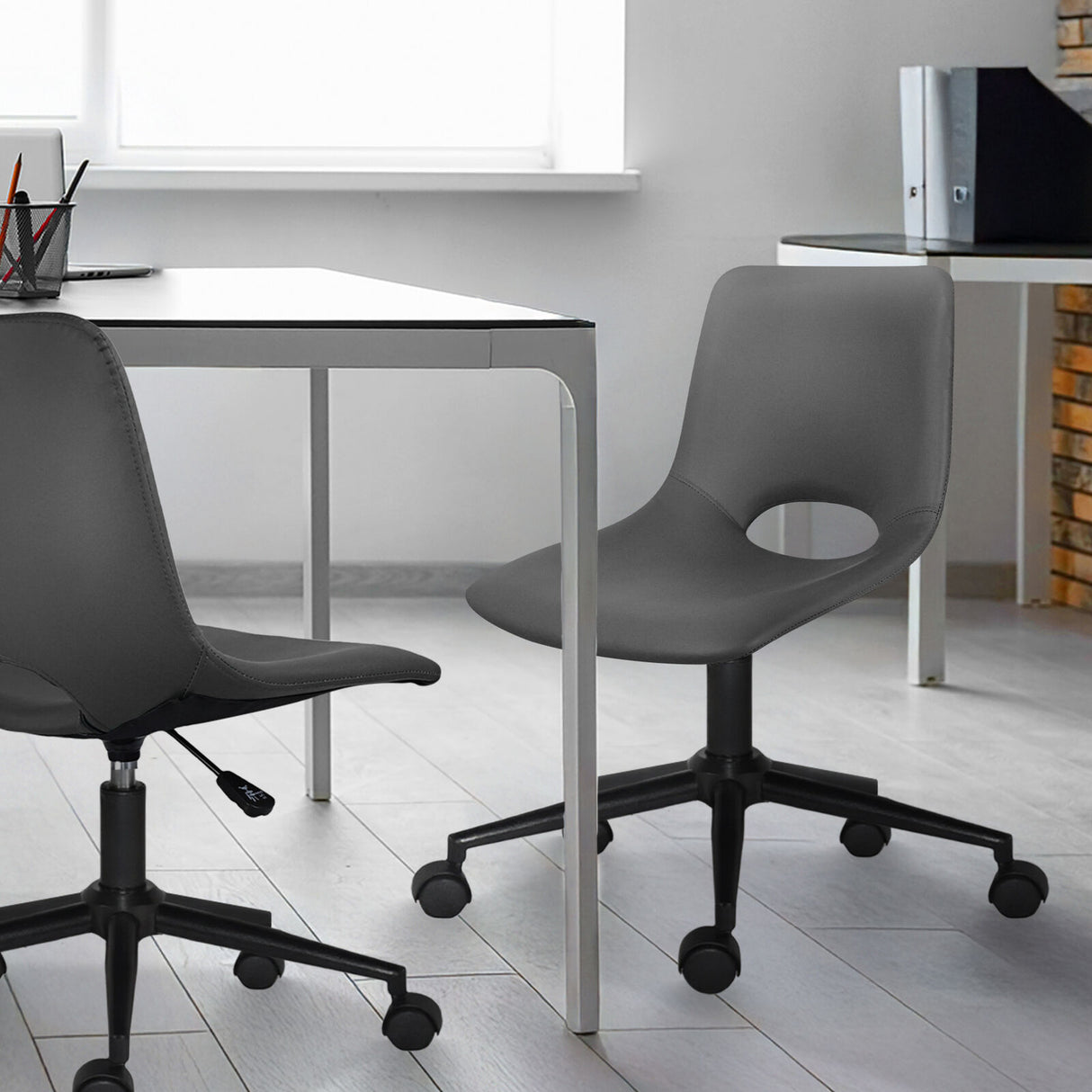 Denmark grey faux leather swivel office chairs set of two