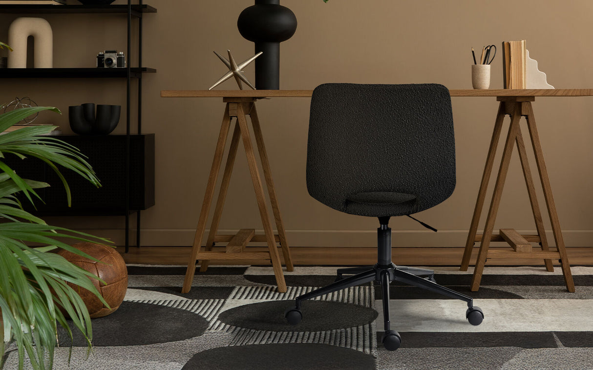 Dalwallinu black loop yarn fabric office chair with cut out backrest, set of two